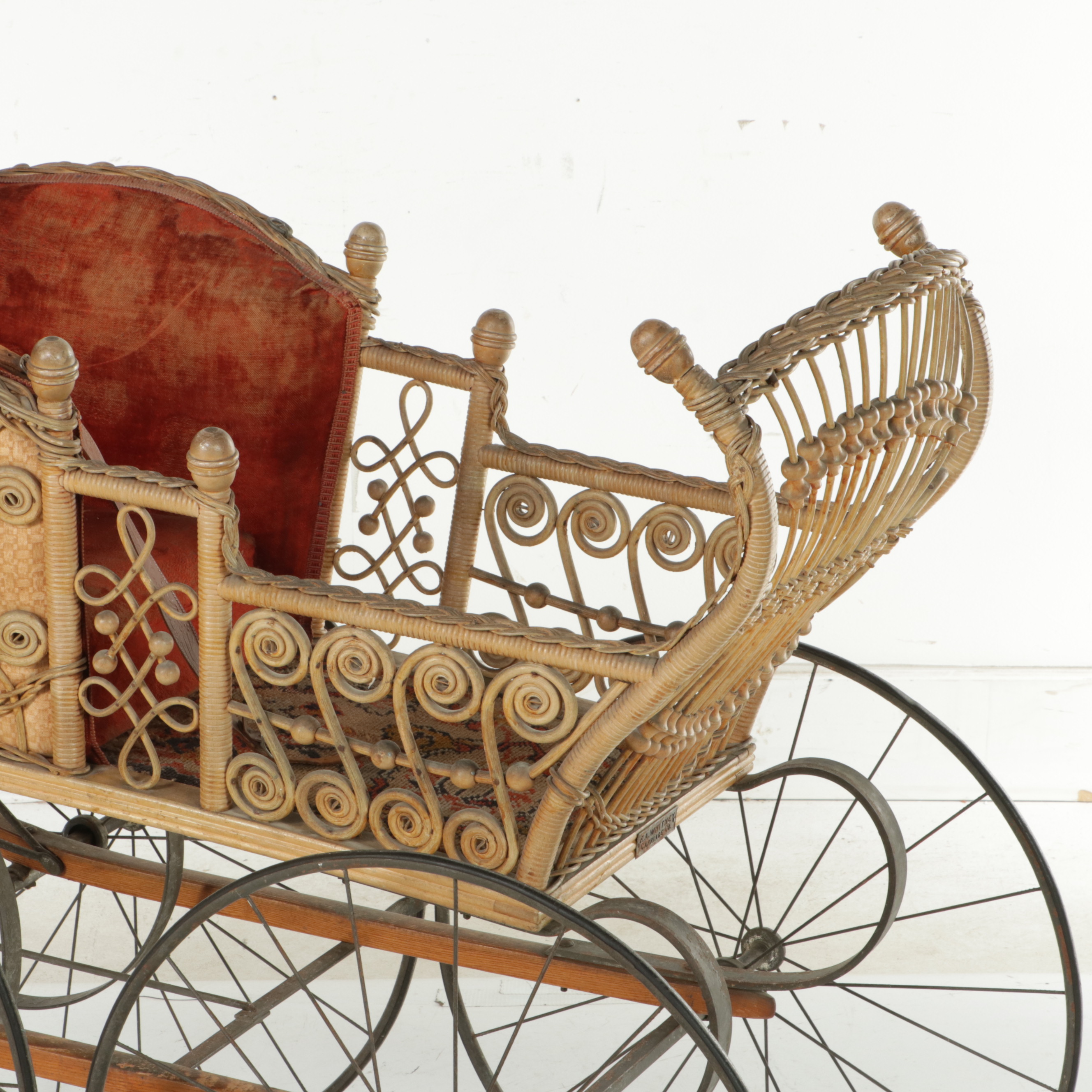 F.A. Whitney Late Victorian Wicker Baby Carriage, Late 19th/Early 20th Century