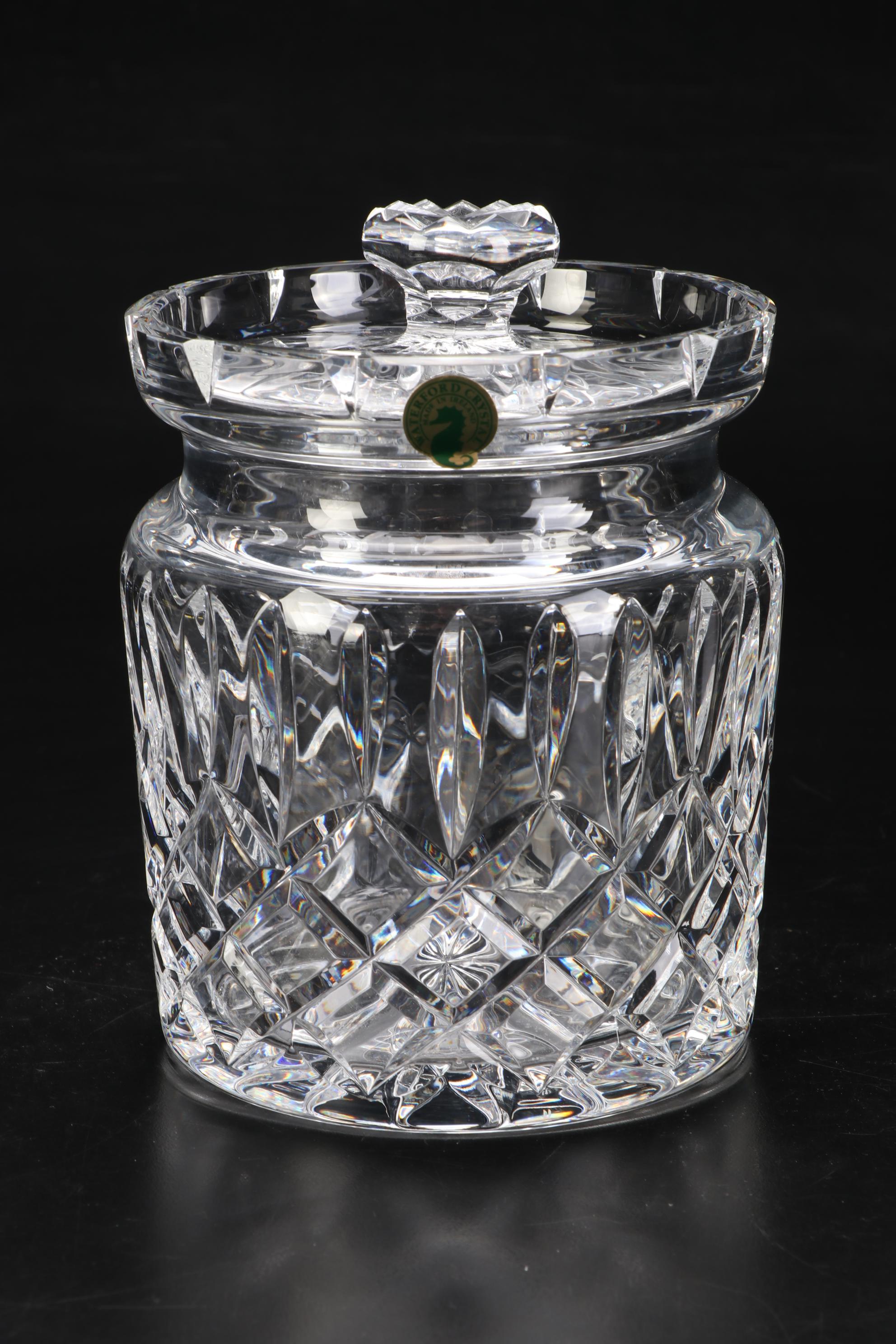 Waterford Crystal "Lismore" Biscuit Barrel with Bud Vases and Rose Bowl