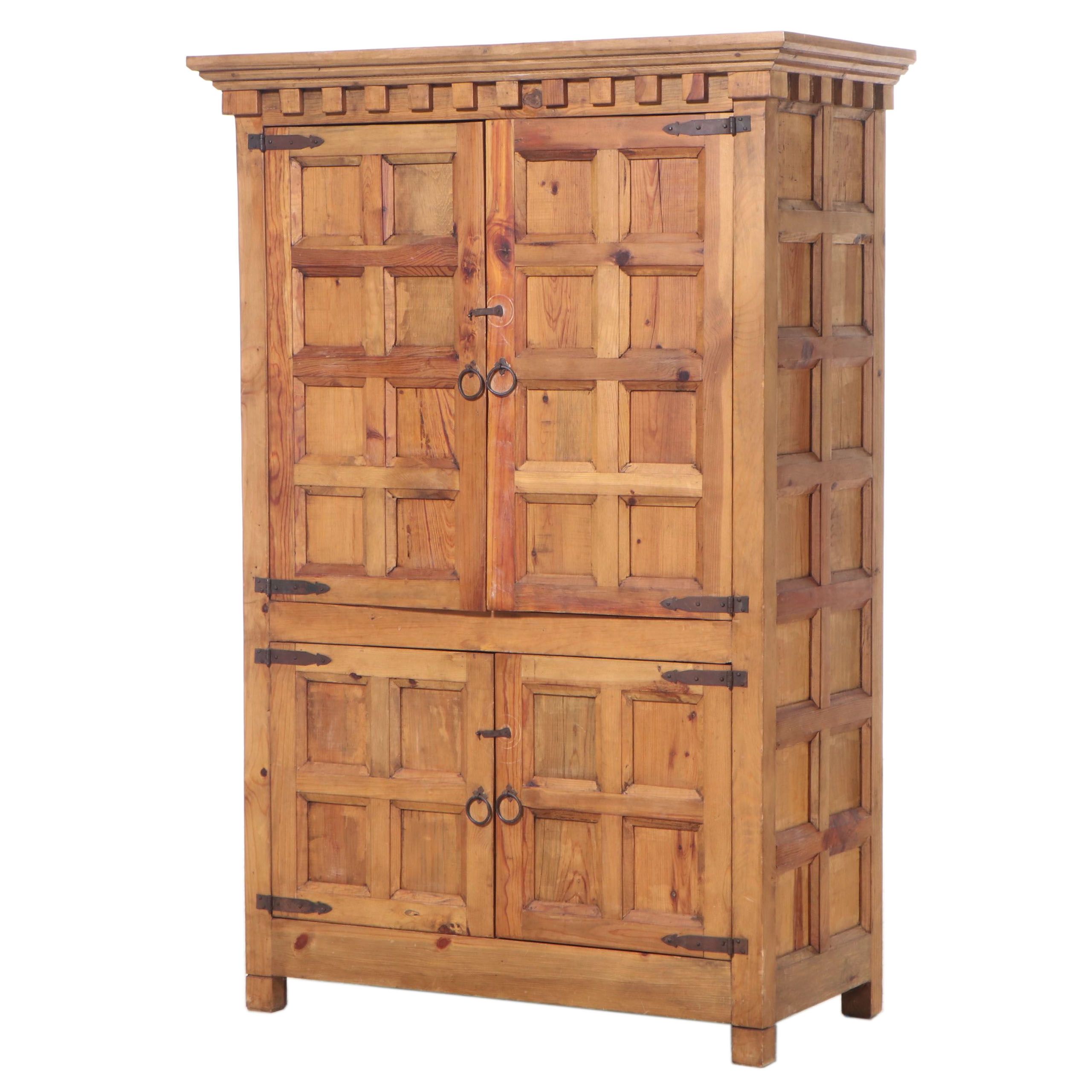 Mexican Spanish Colonial Style Iron-Mounted and Paneled Pine Armoire