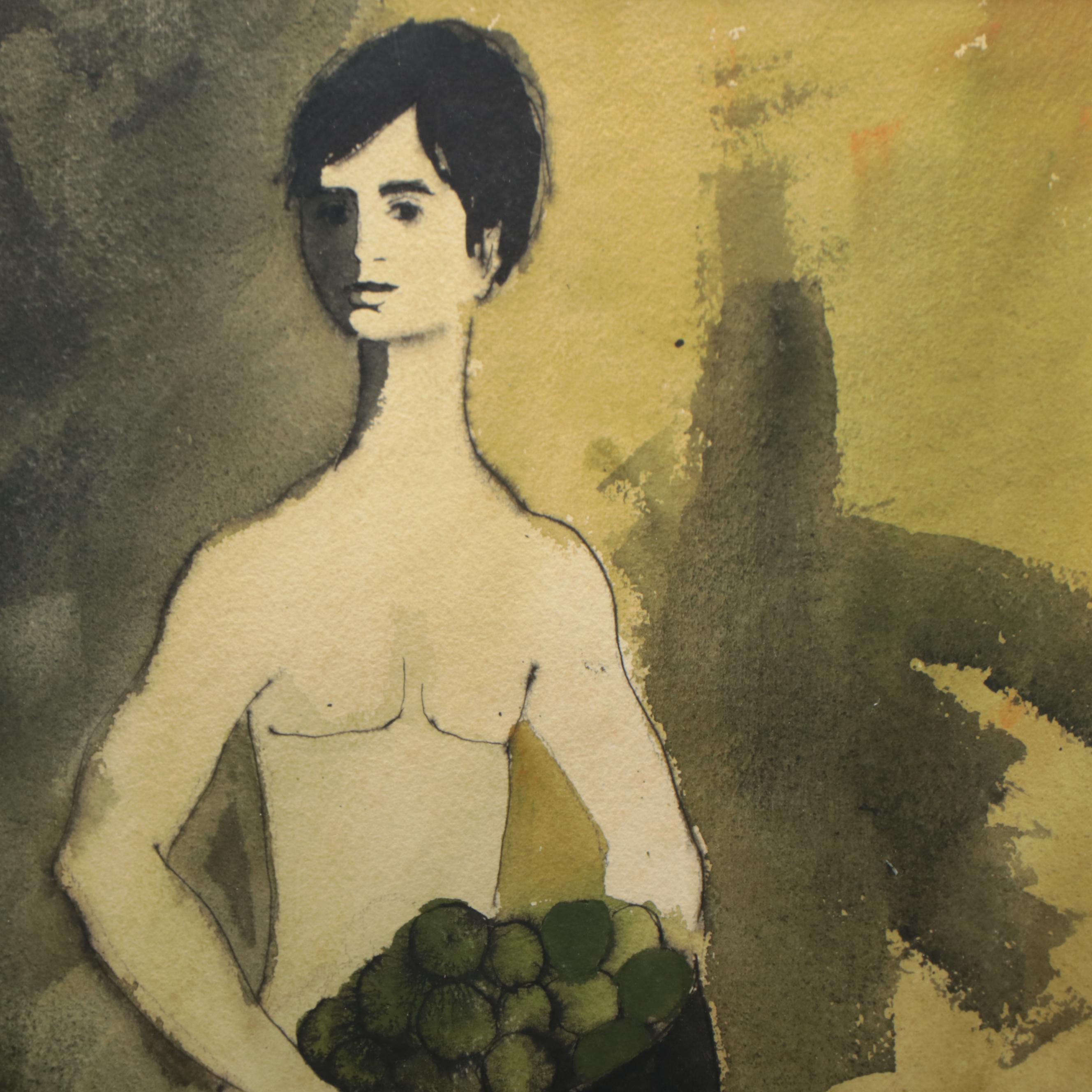 Figural Watercolor Painting Featuring a Tennessee Williams Poem, Circa 1960