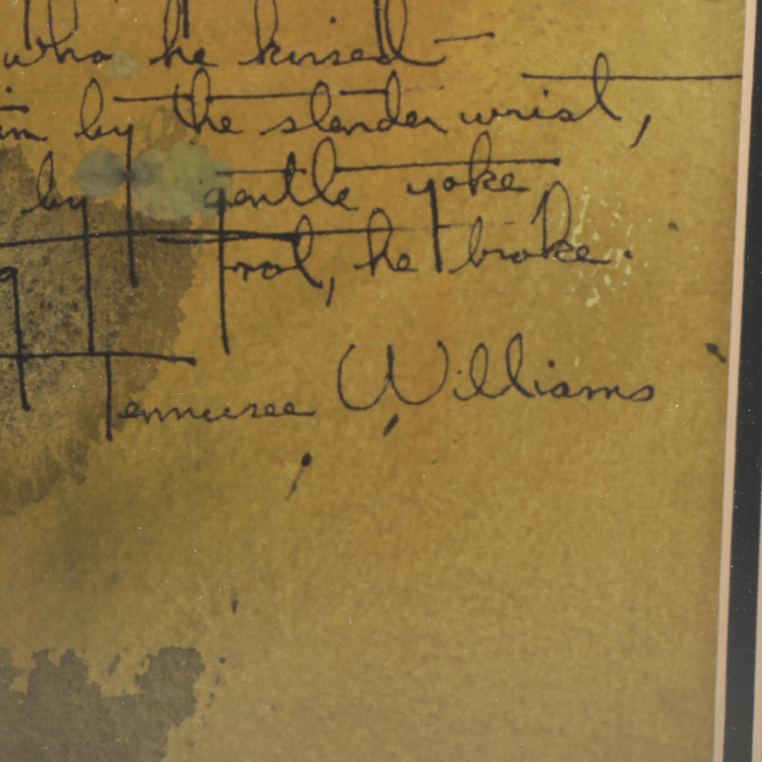 Figural Watercolor Painting Featuring a Tennessee Williams Poem, Circa 1960