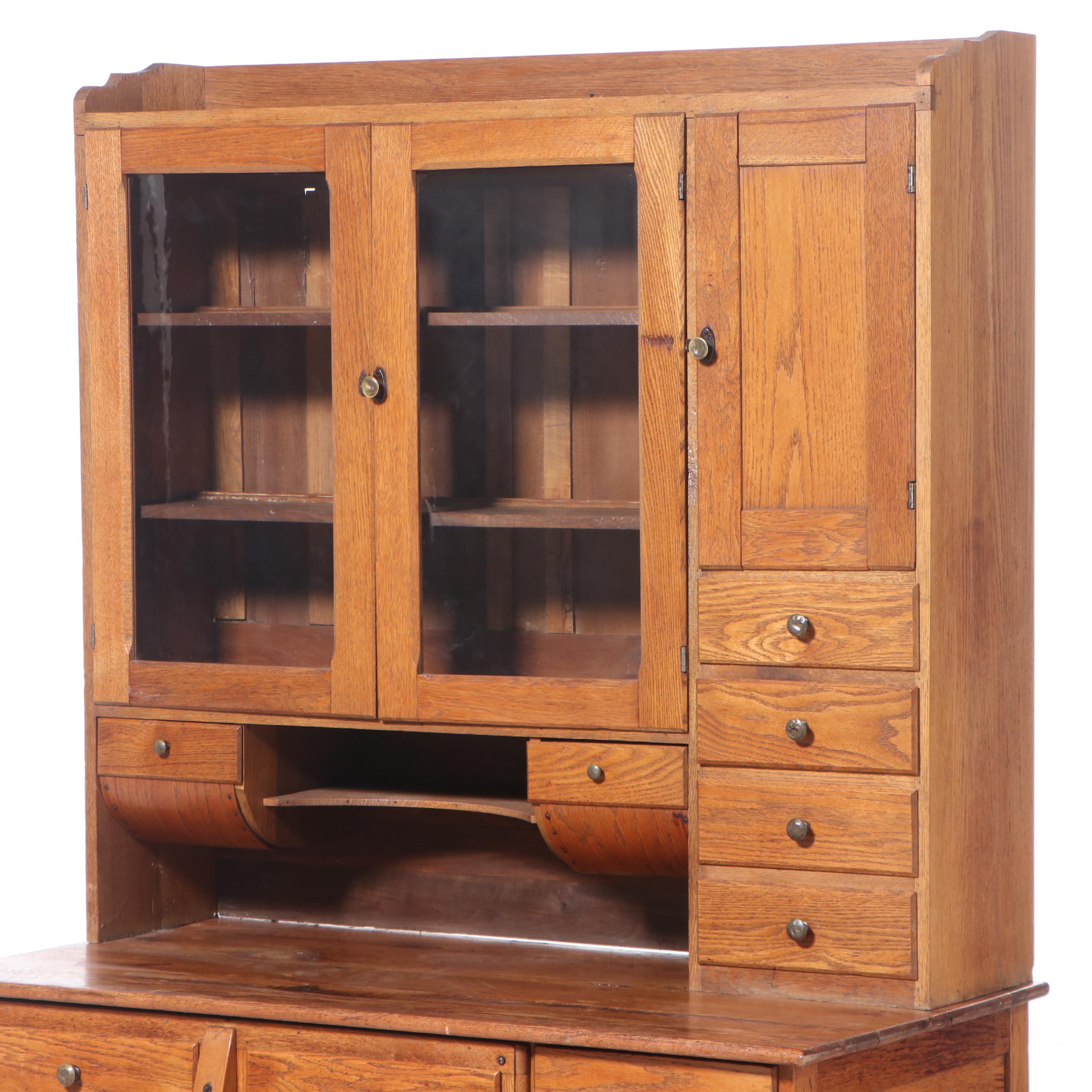 Late Victorian Oak Kitchen Cupboard with Pull-Out Work Surface