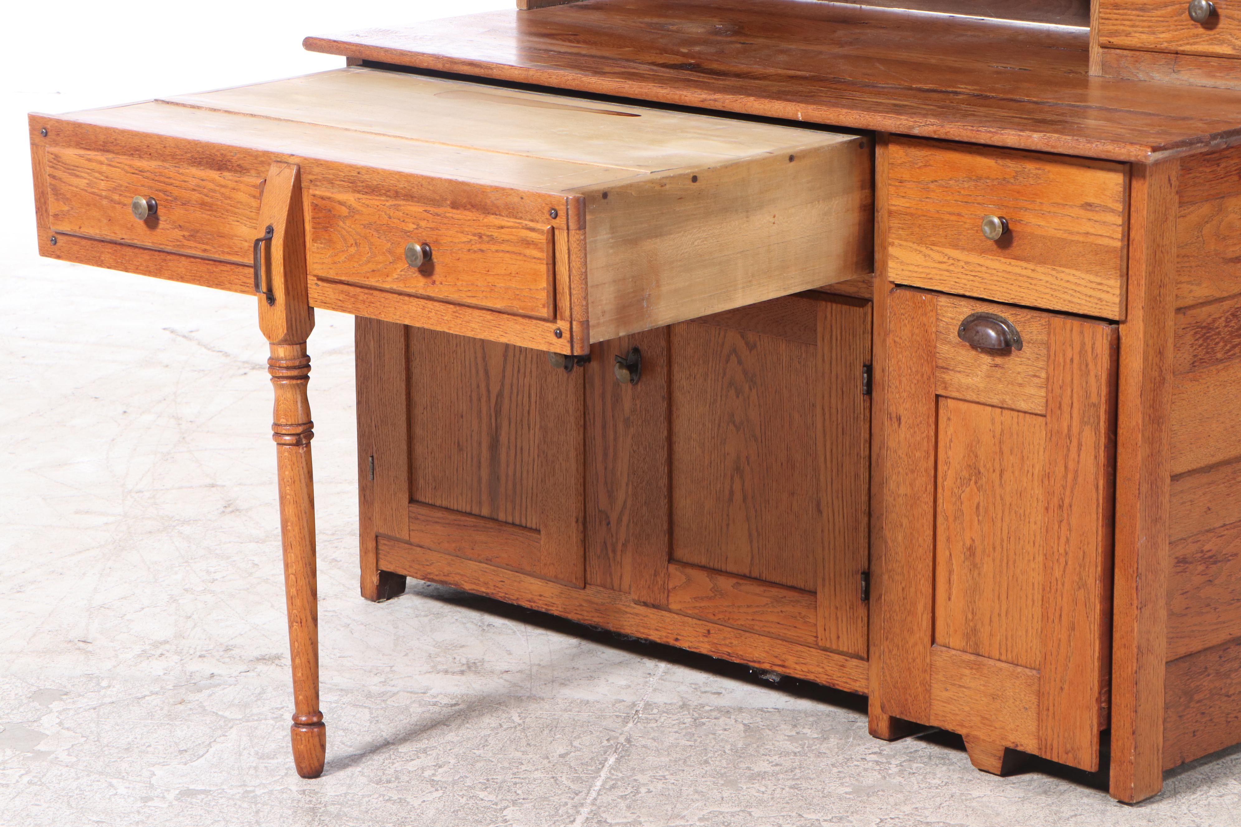 Late Victorian Oak Kitchen Cupboard with Pull-Out Work Surface