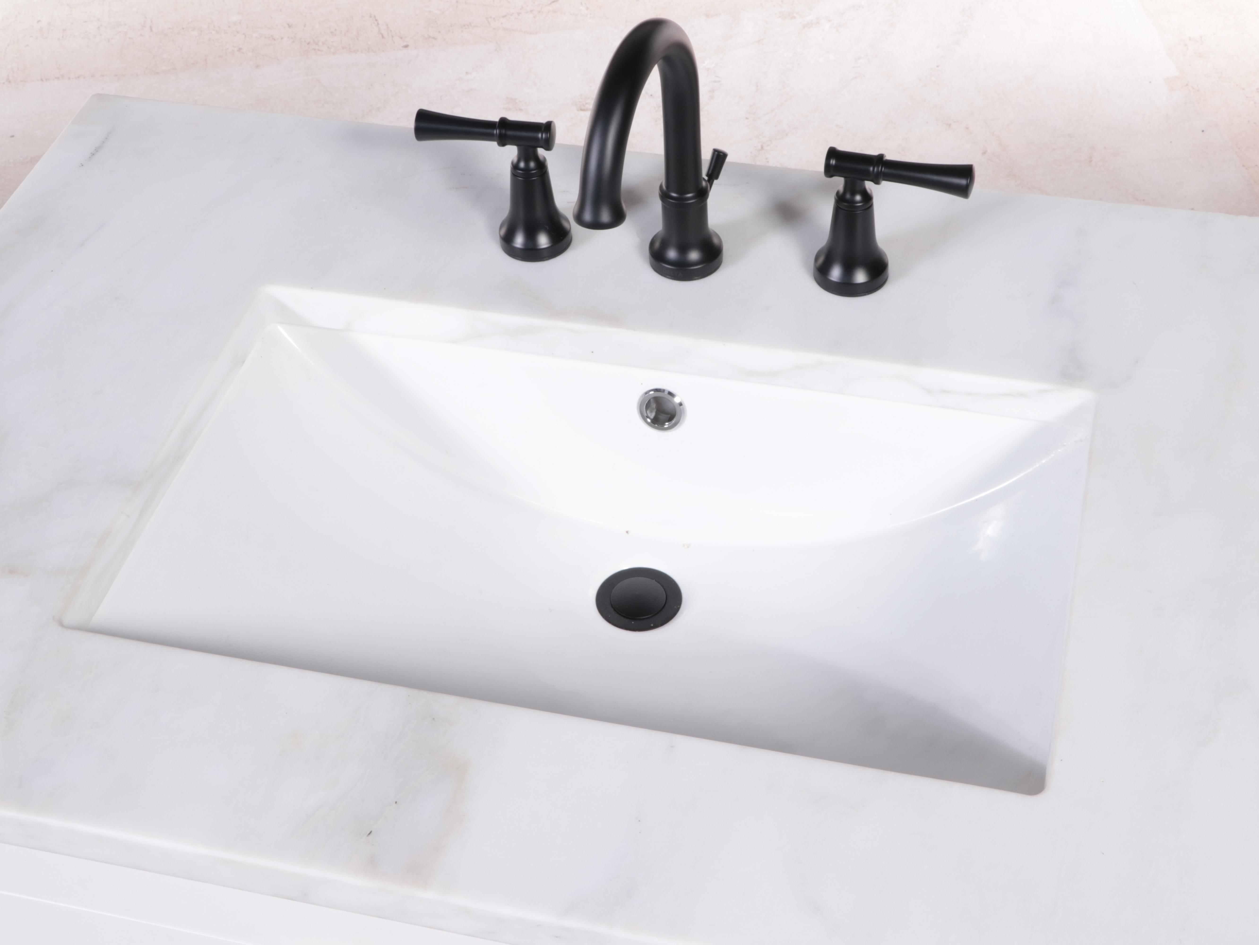 Restoration Hardware Marble Top Bathroom Vanity with Delta "Chamberlain" Faucet