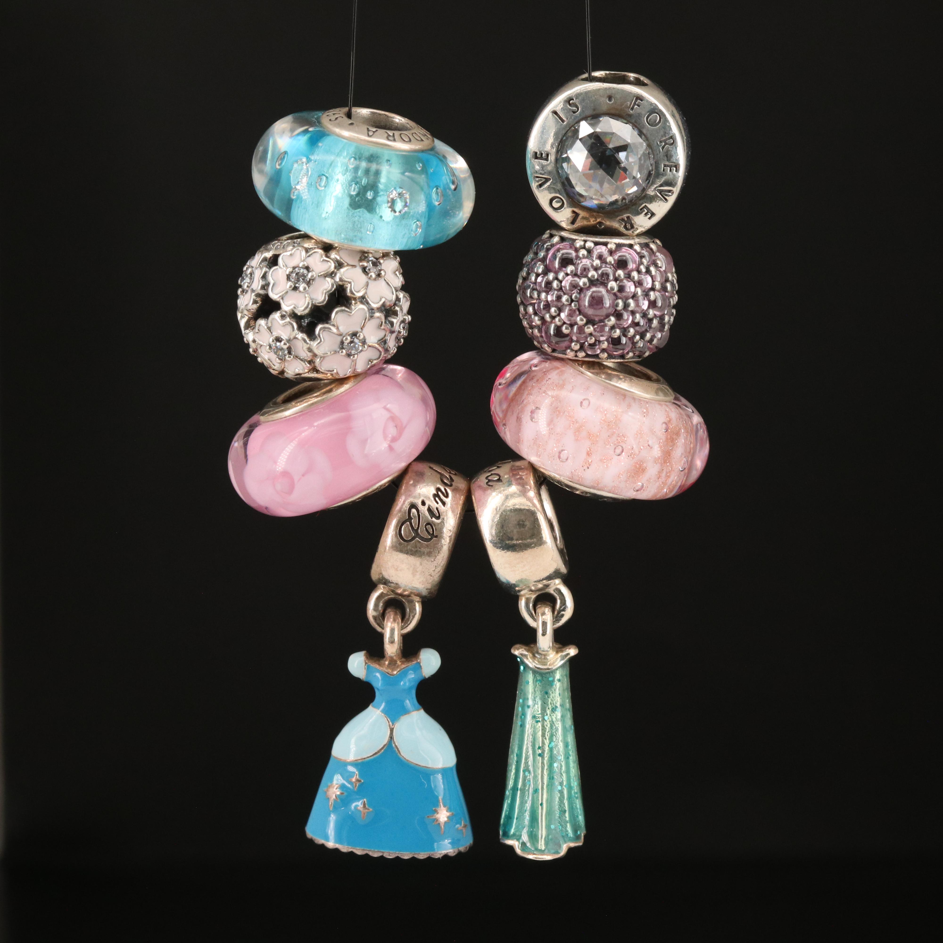 Pandora Sterling Glass, Enamel and Cubic Zirconia Charm Beads
