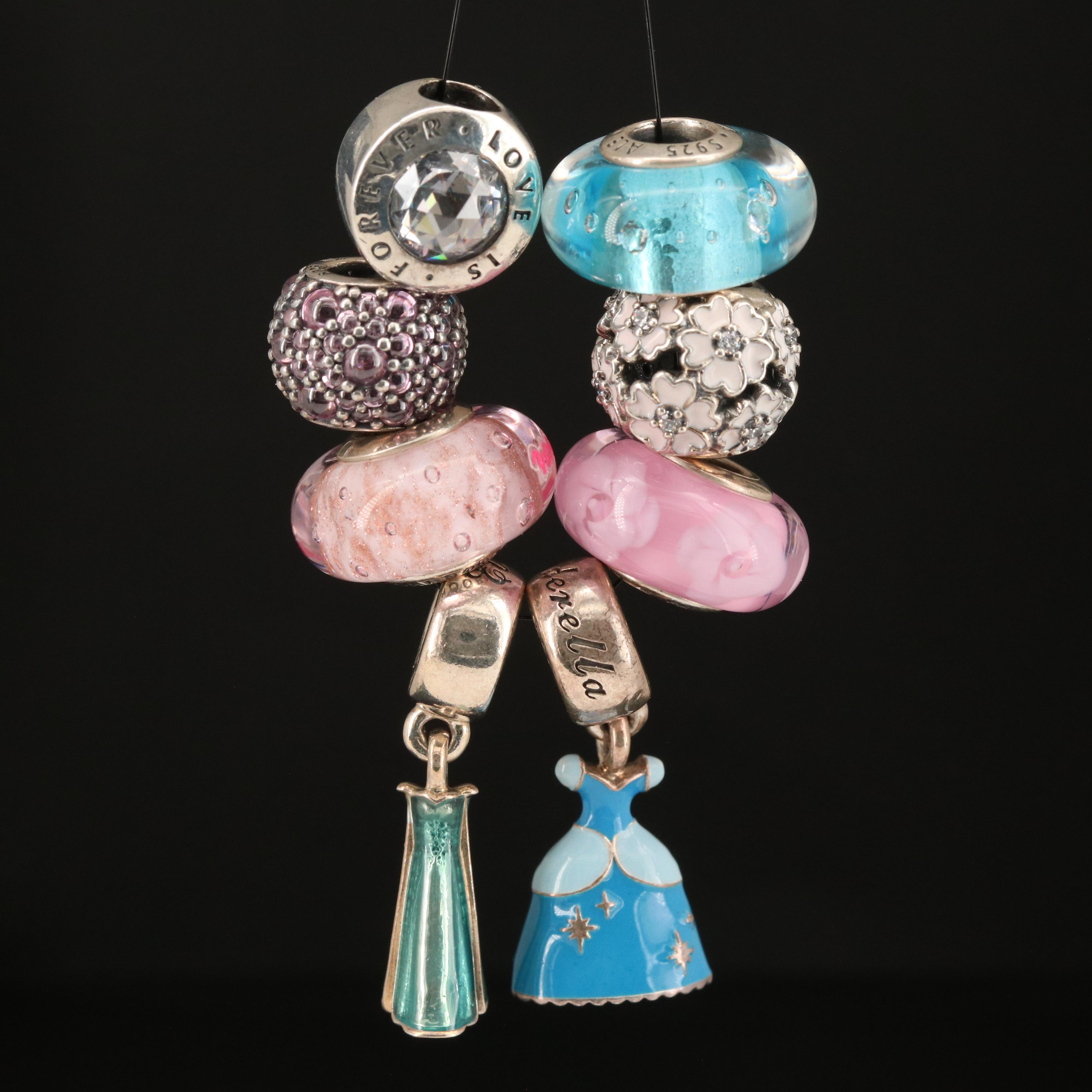 Pandora Sterling Glass, Enamel and Cubic Zirconia Charm Beads