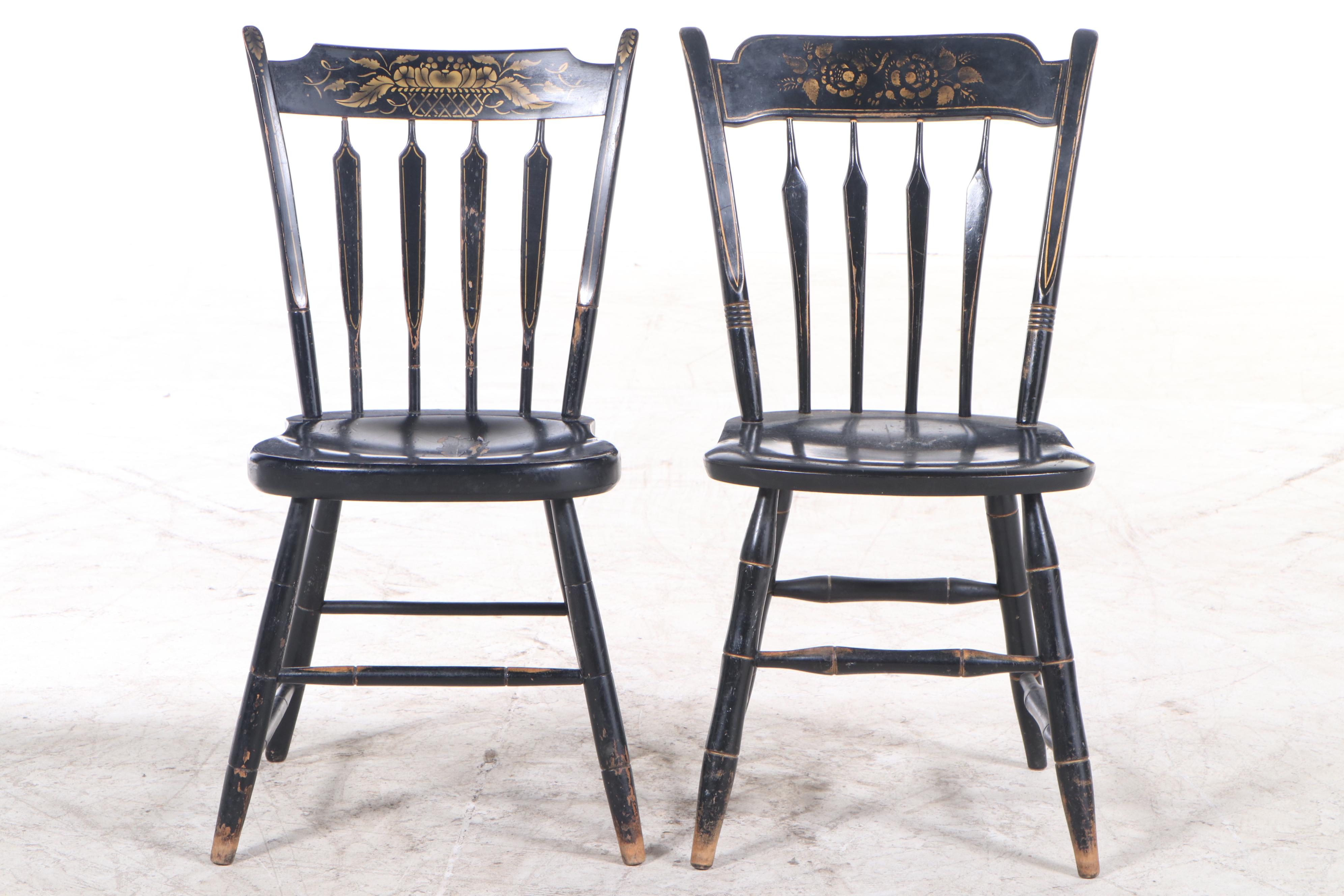 Set of Eight Backus Bros. Cincinnati, Federal Style Stenciled Arrowback Chairs