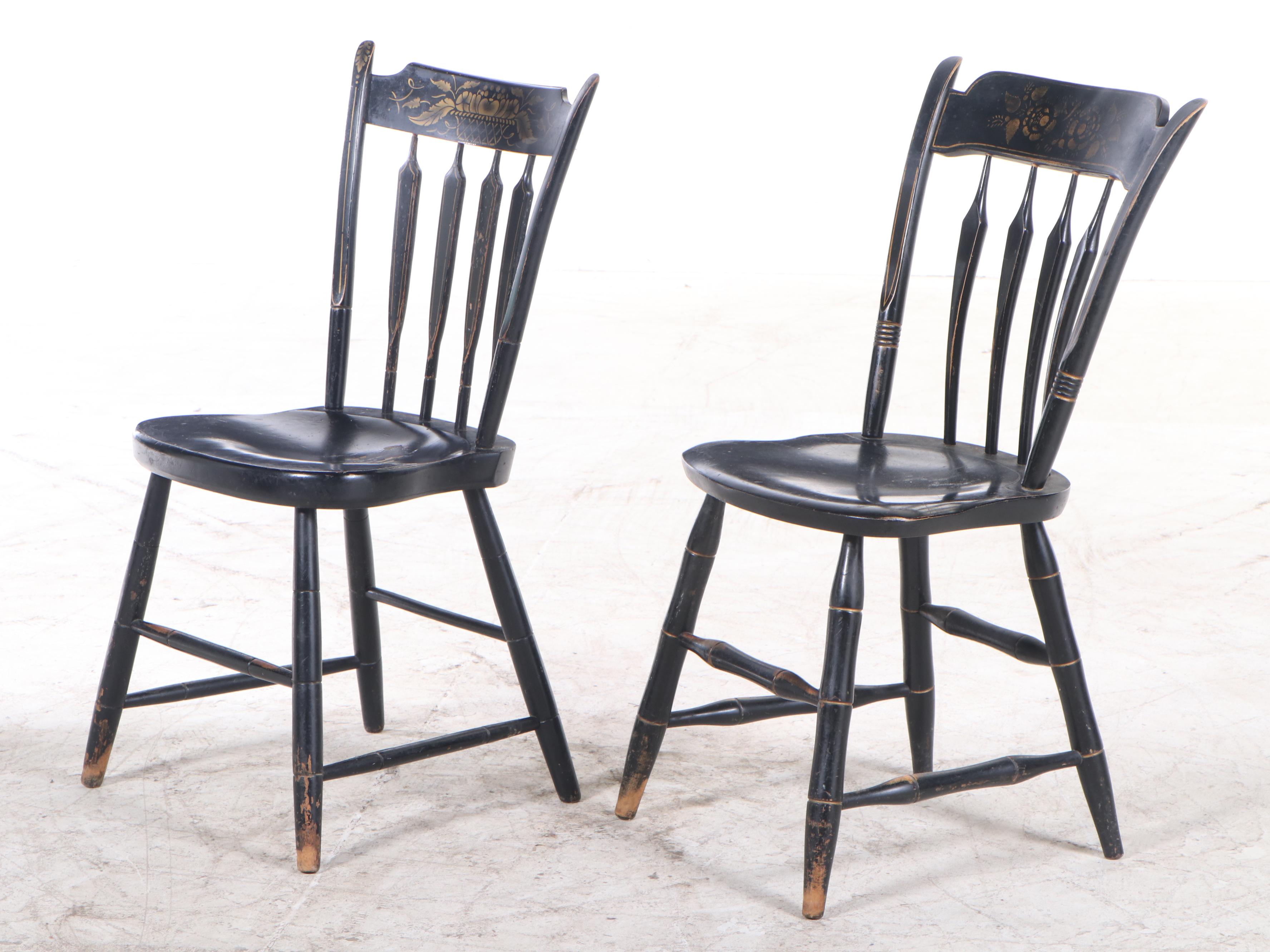 Set of Eight Backus Bros. Cincinnati, Federal Style Stenciled Arrowback Chairs