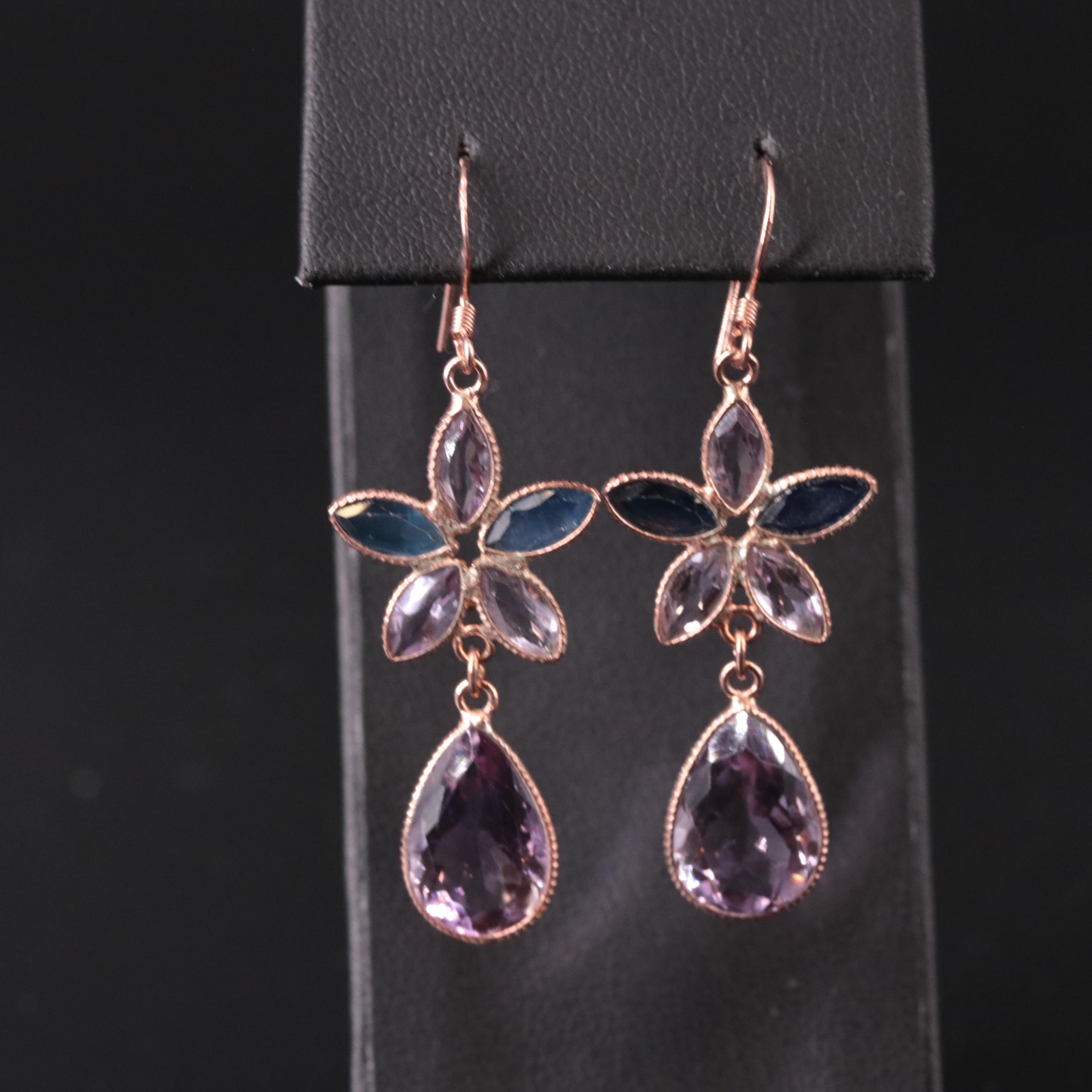 Sterling Silver Gemstone Drop Earrings