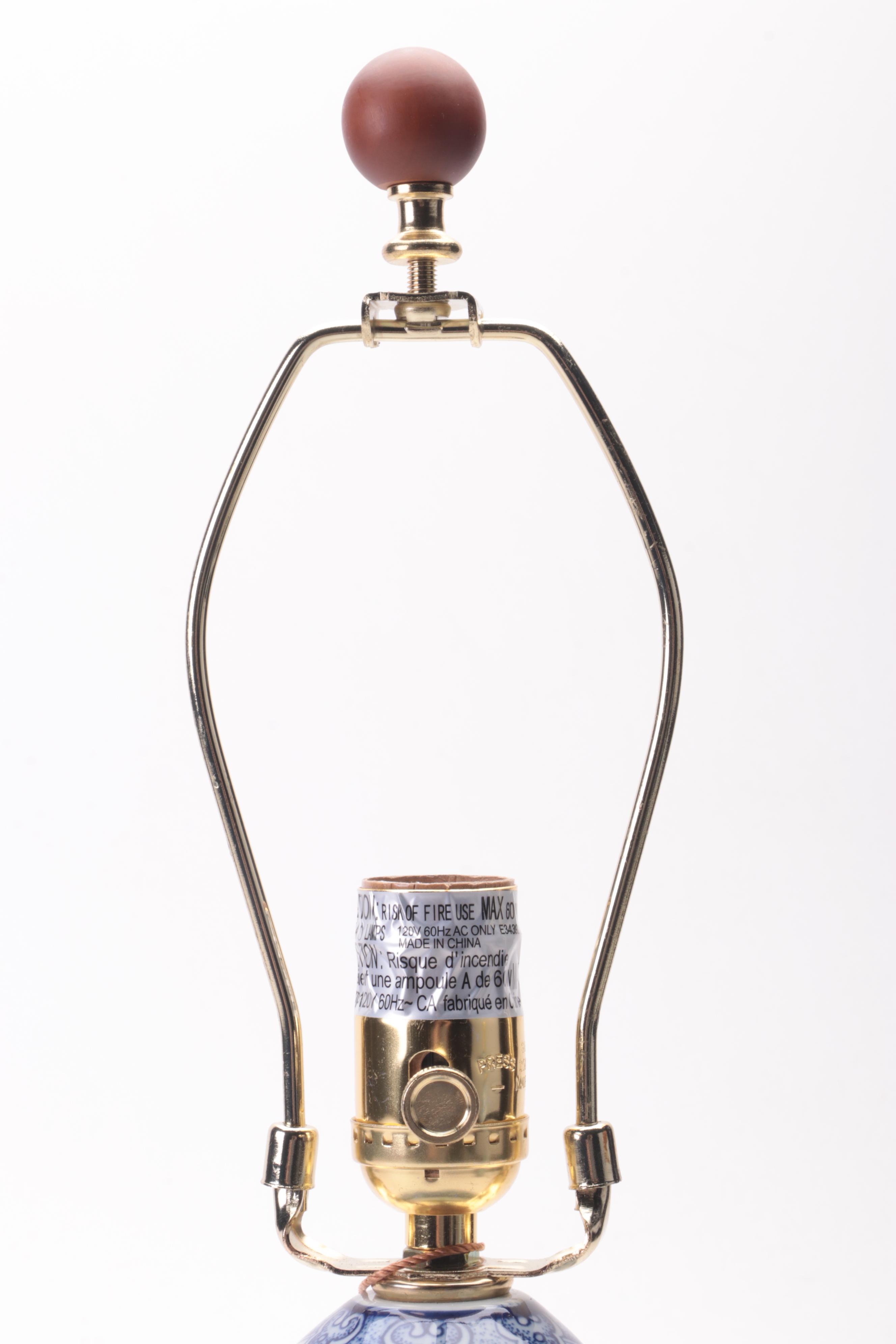 Pair of Ralph Lauren "Lauren" Blue and White Double Gourd Porcelain Lamps