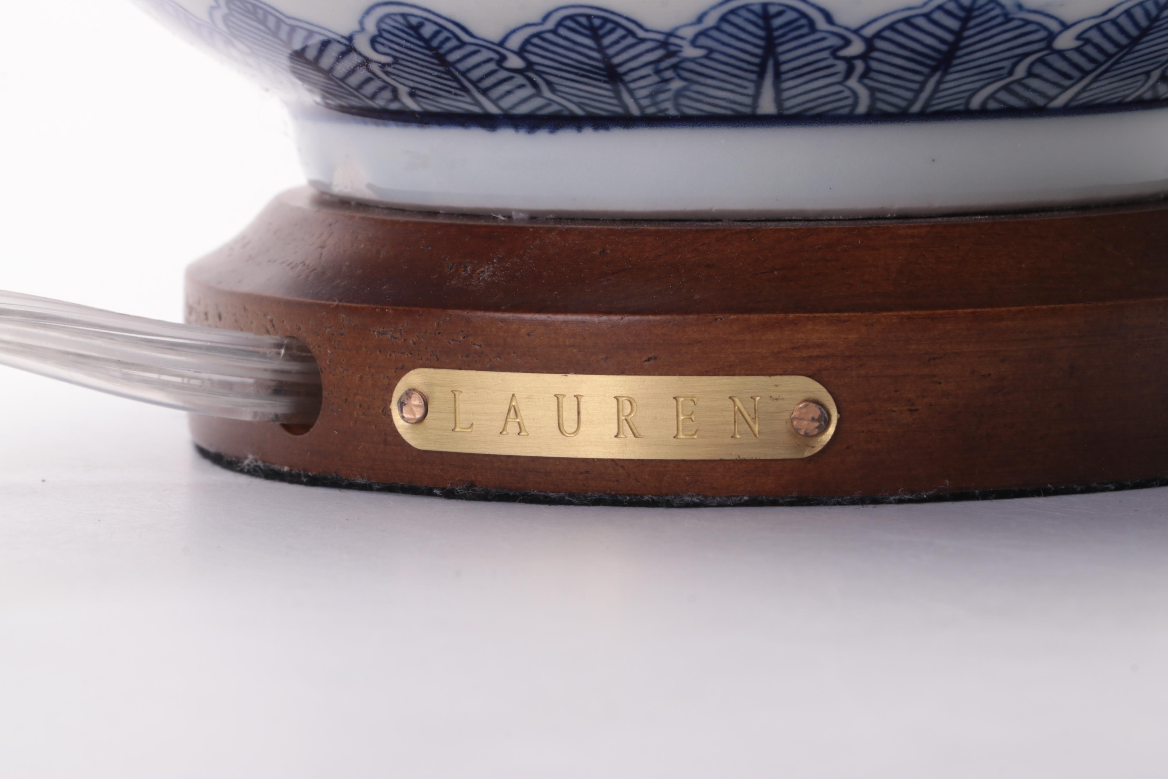 Pair of Ralph Lauren "Lauren" Blue and White Double Gourd Porcelain Lamps