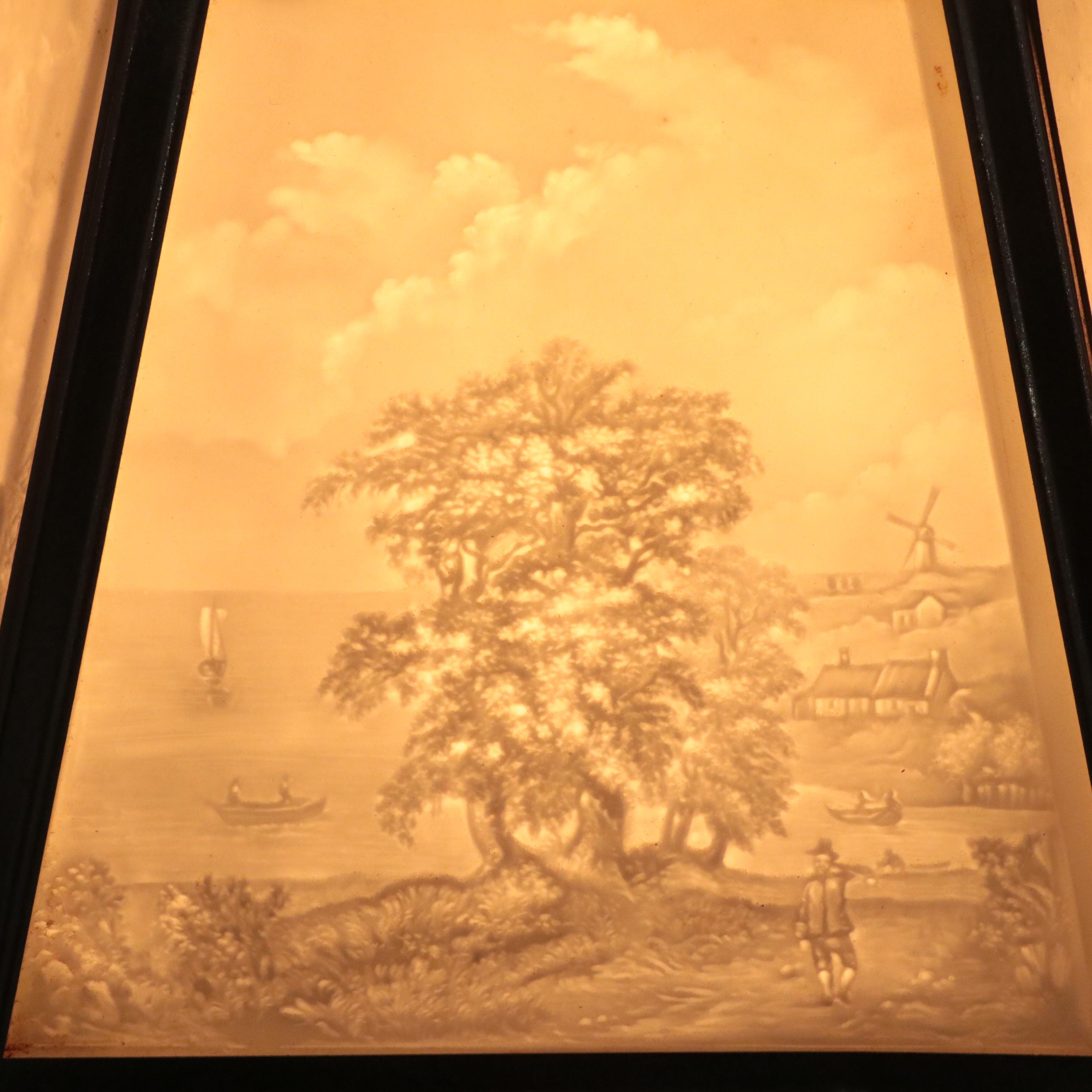 Silver Plate Candlestick Table Lamps with Lithophane Paneled Shades