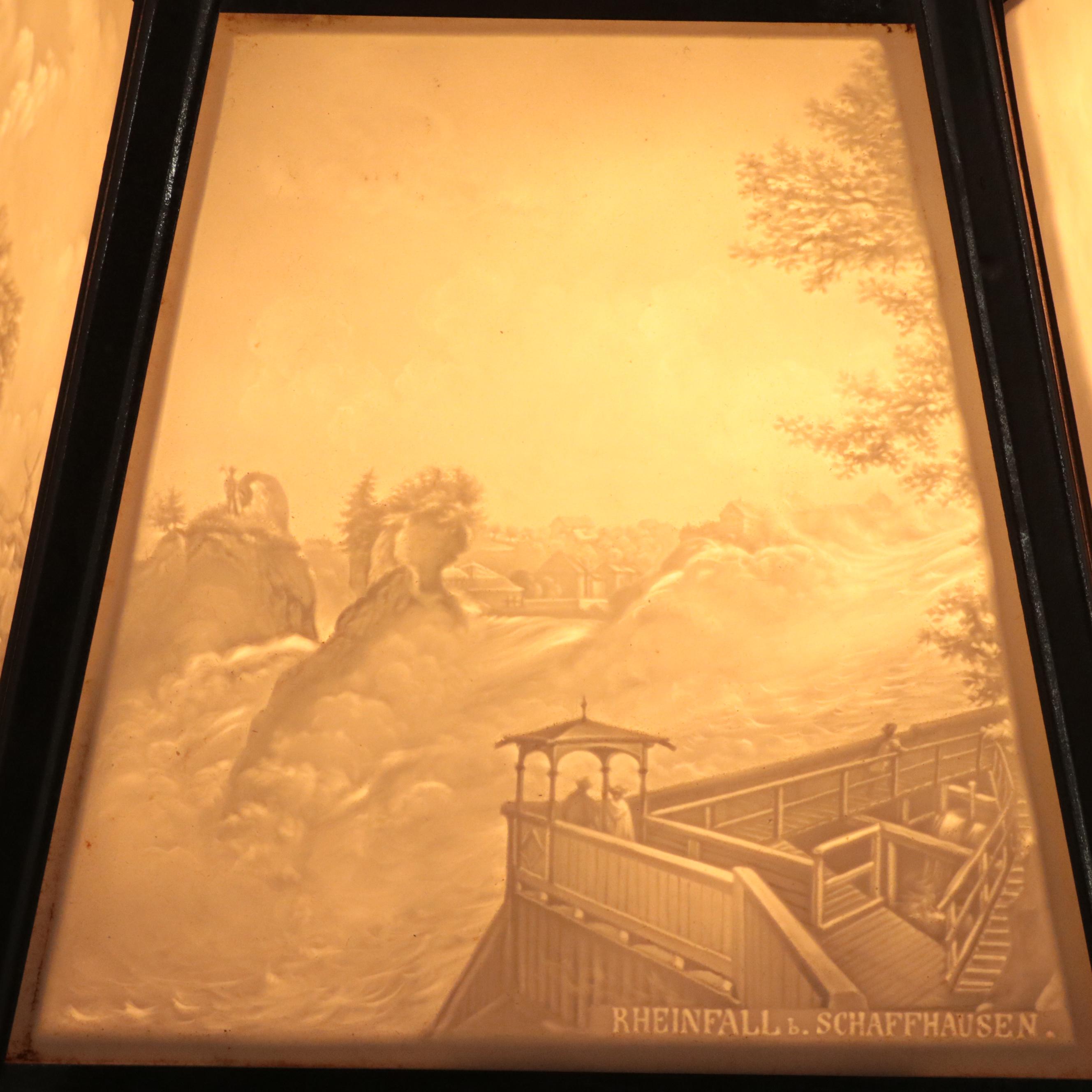 Silver Plate Candlestick Table Lamps with Lithophane Paneled Shades