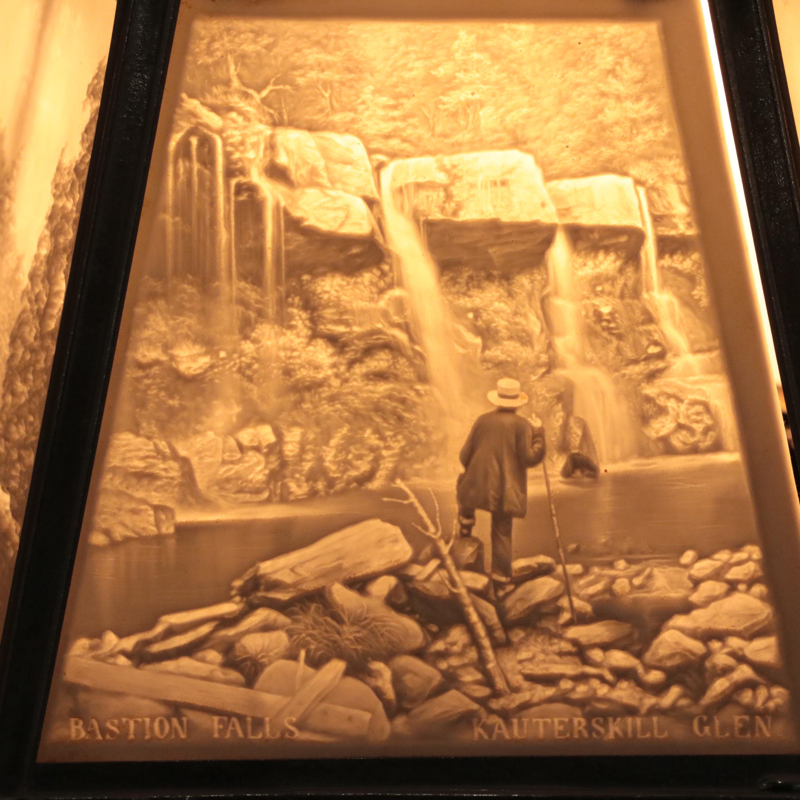 Silver Plate Candlestick Table Lamps with Lithophane Paneled Shades