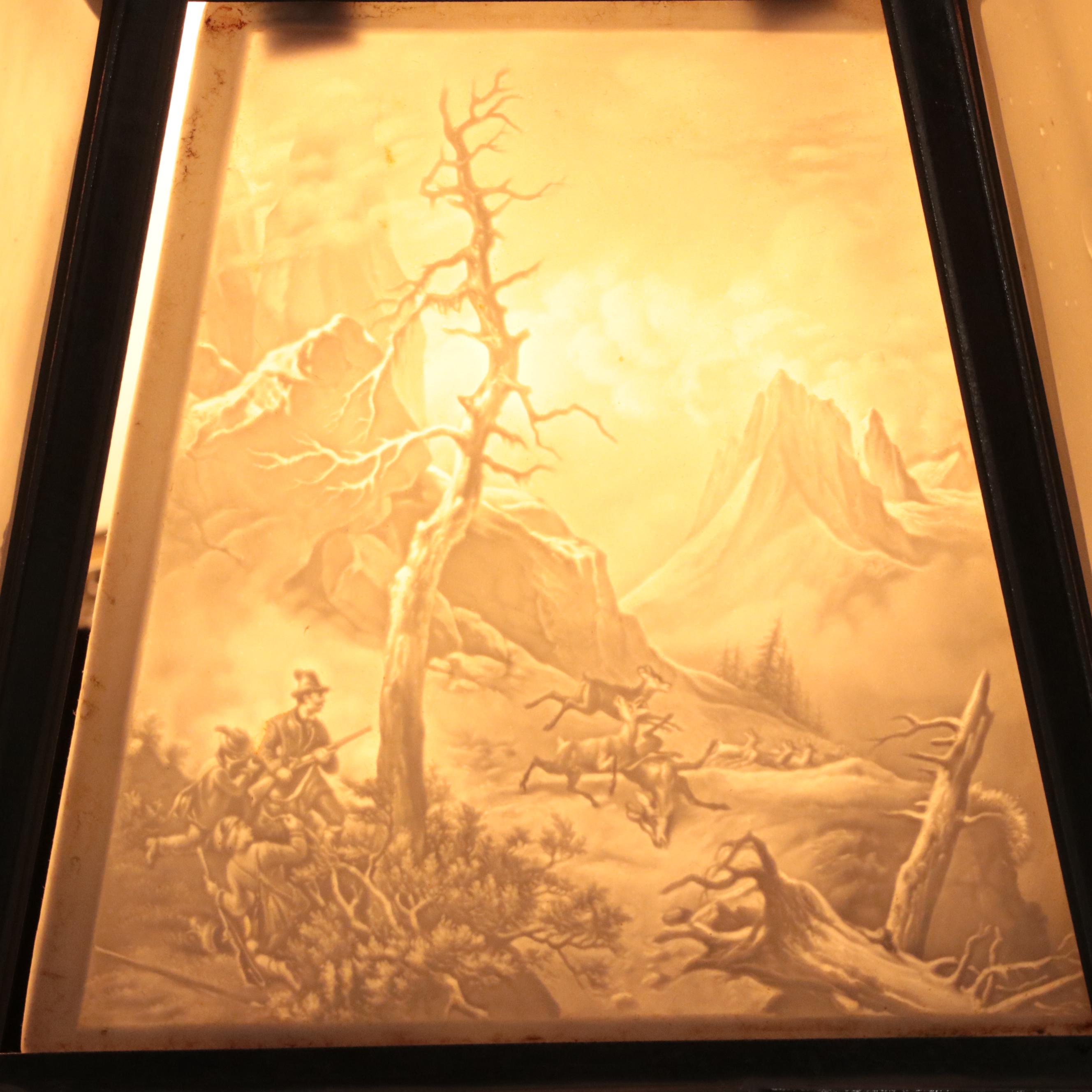 Silver Plate Candlestick Table Lamps with Lithophane Paneled Shades