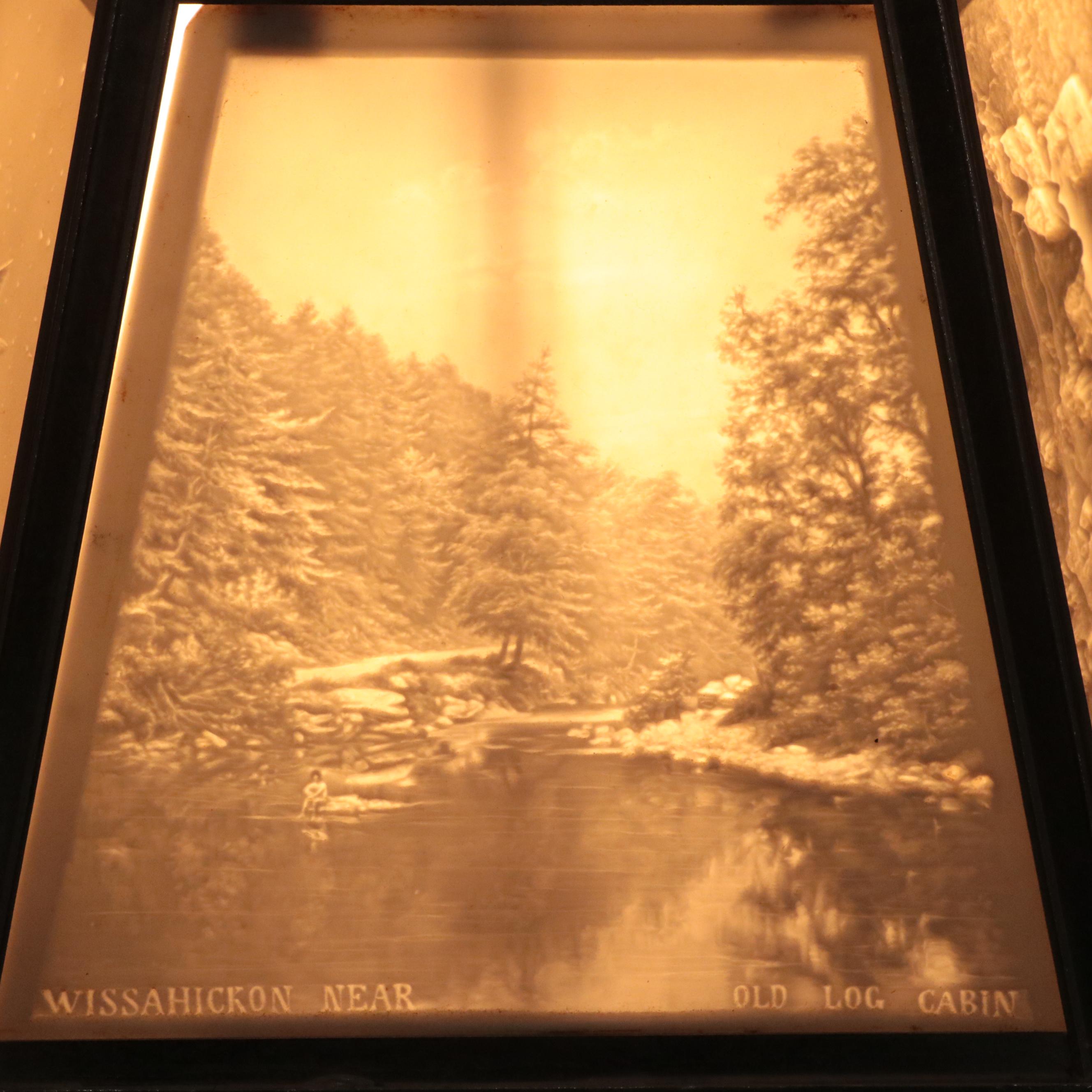Silver Plate Candlestick Table Lamps with Lithophane Paneled Shades