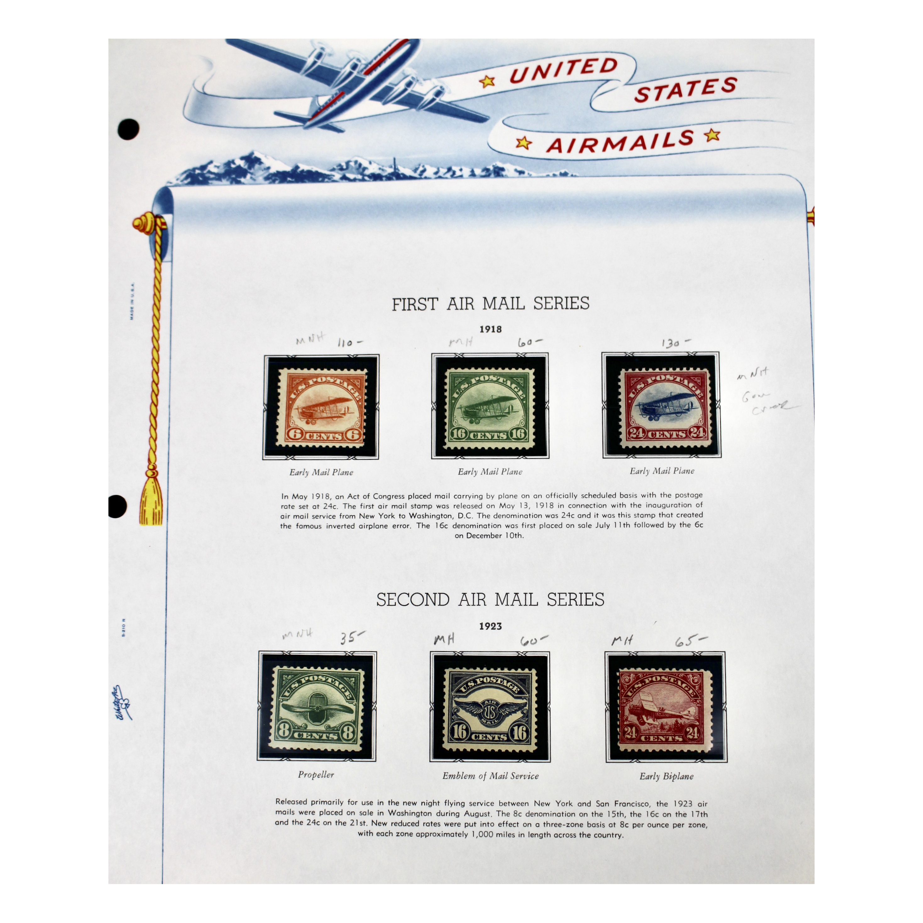 U.S. Airmail Stamp Collection Including Scott #'s C1-C6