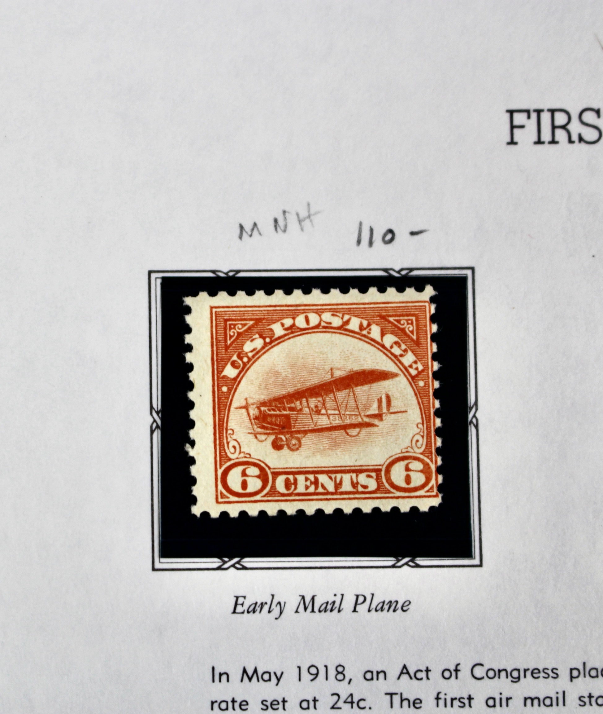 U.S. Airmail Stamp Collection Including Scott #'s C1-C6