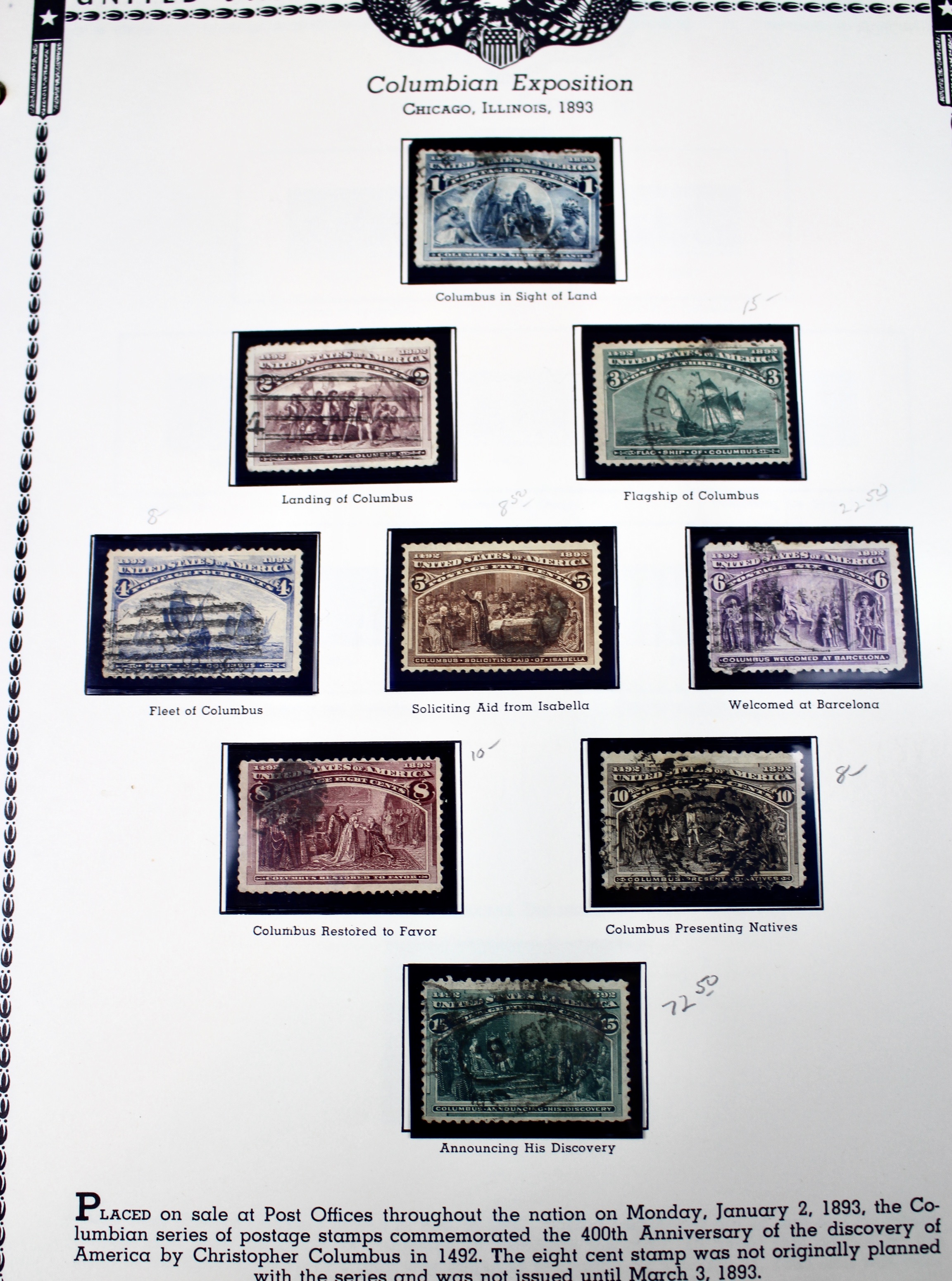 U.S. Commemorative Stamp Collection Including Stamps from 1893-1959
