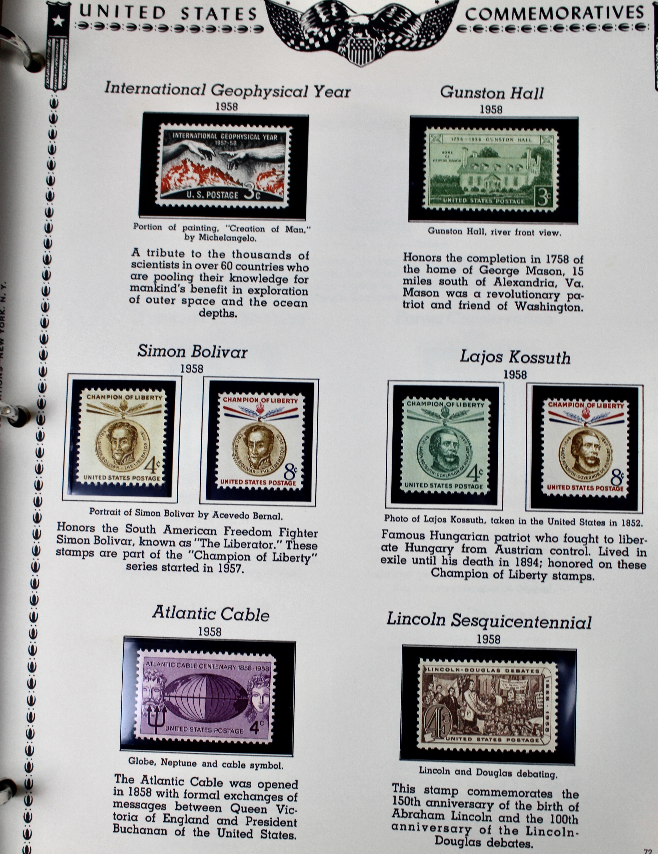 U.S. Commemorative Stamp Collection Including Stamps from 1893-1959
