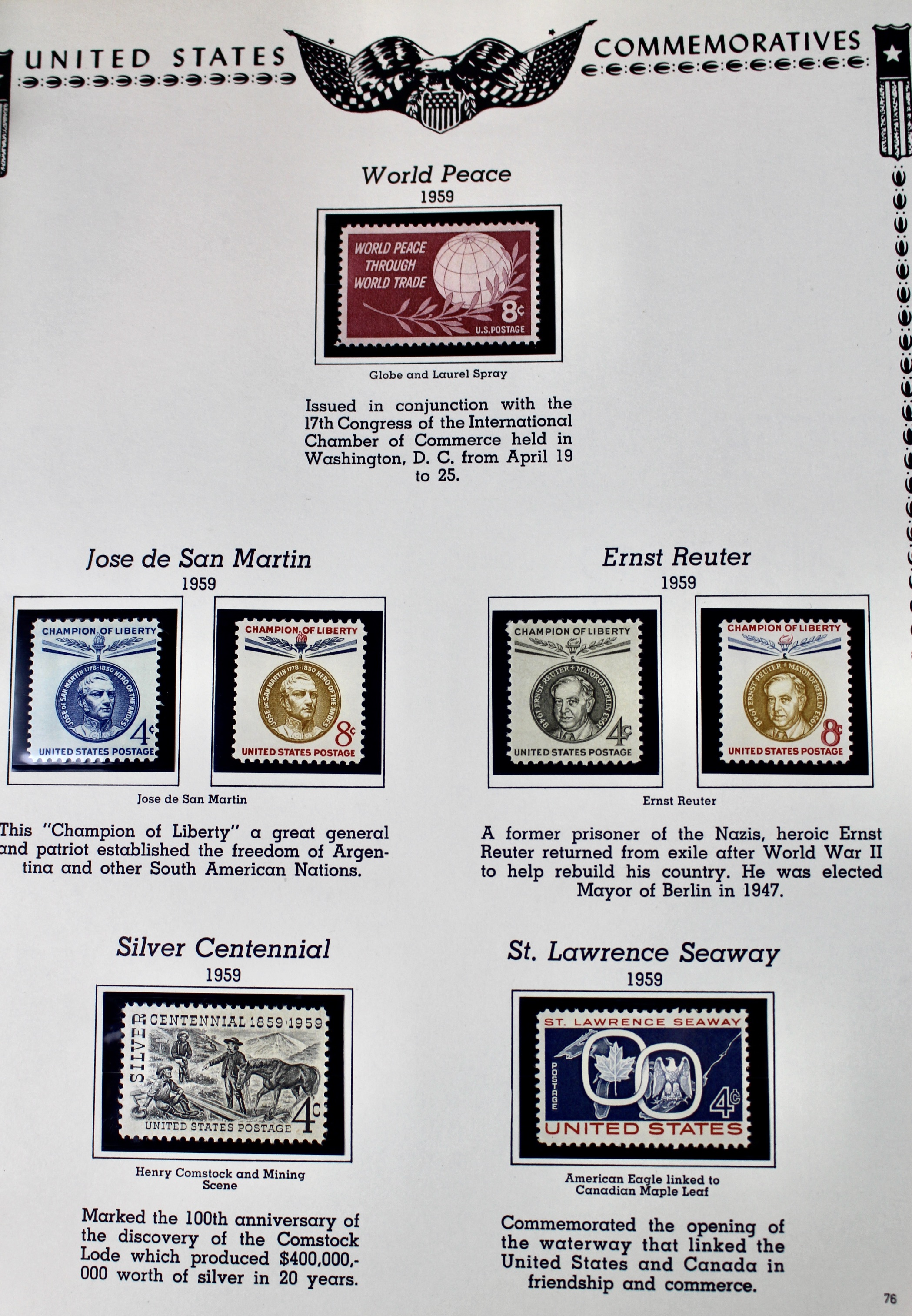 U.S. Commemorative Stamp Collection Including Stamps from 1893-1959