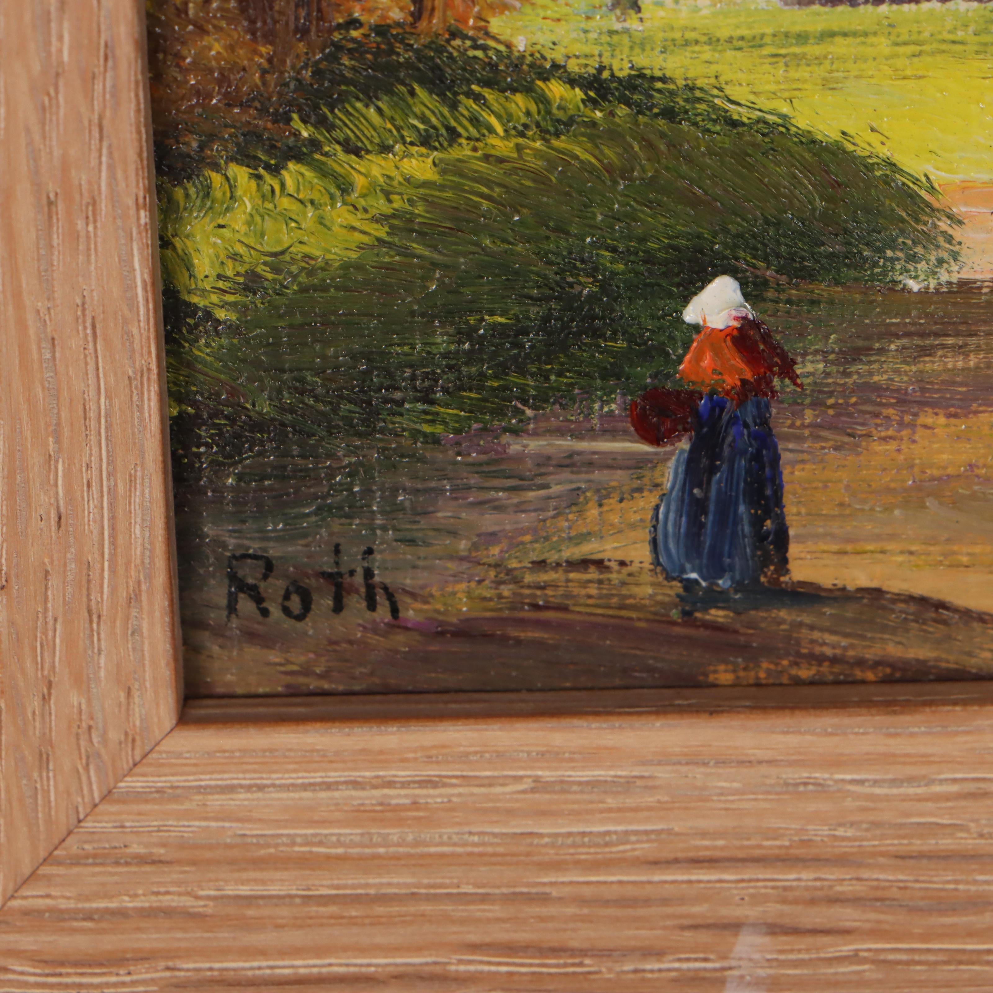 Carl Roth Oil Painting of Figure in Landscape