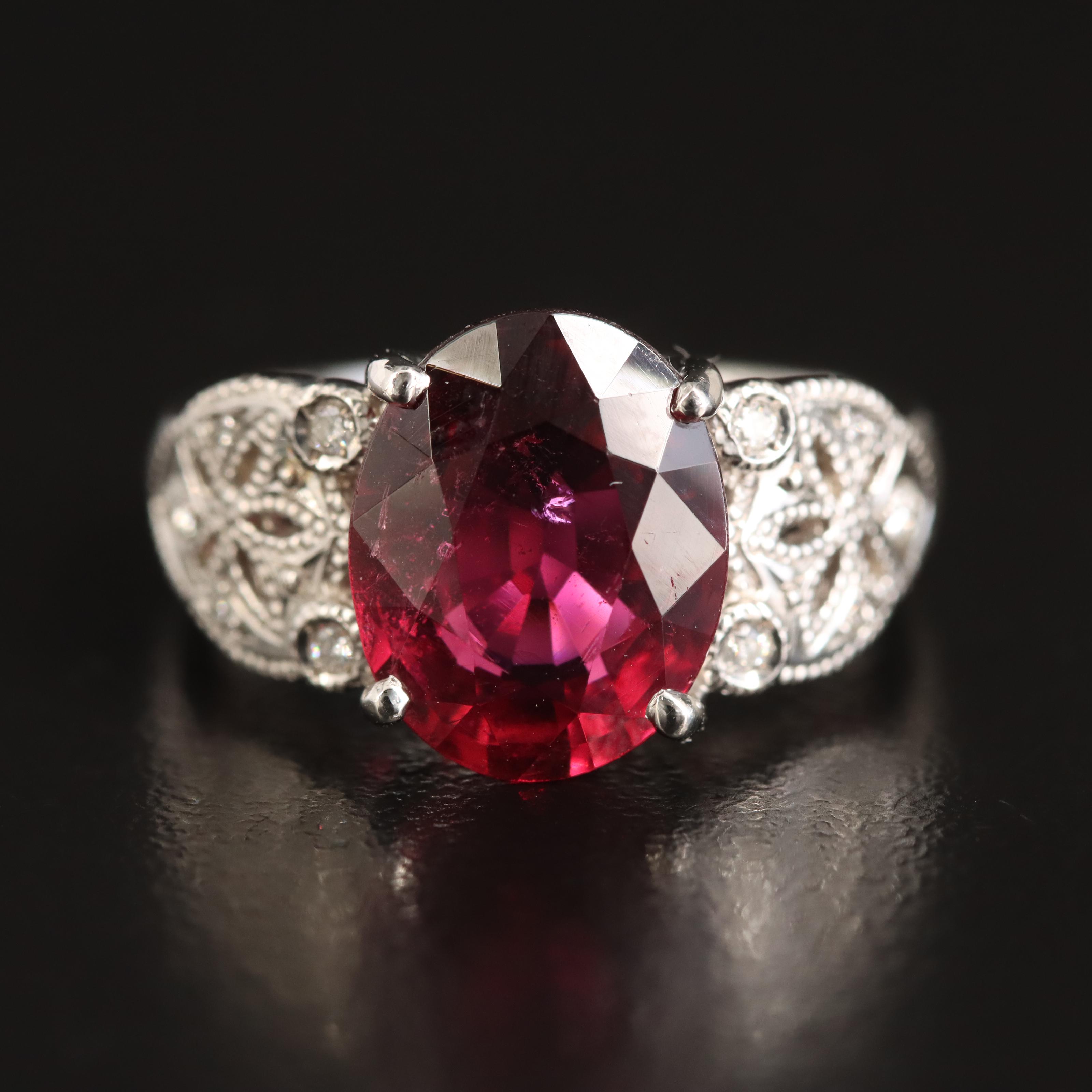 Platinum 3.79 CT Rubellite and Diamond Ring