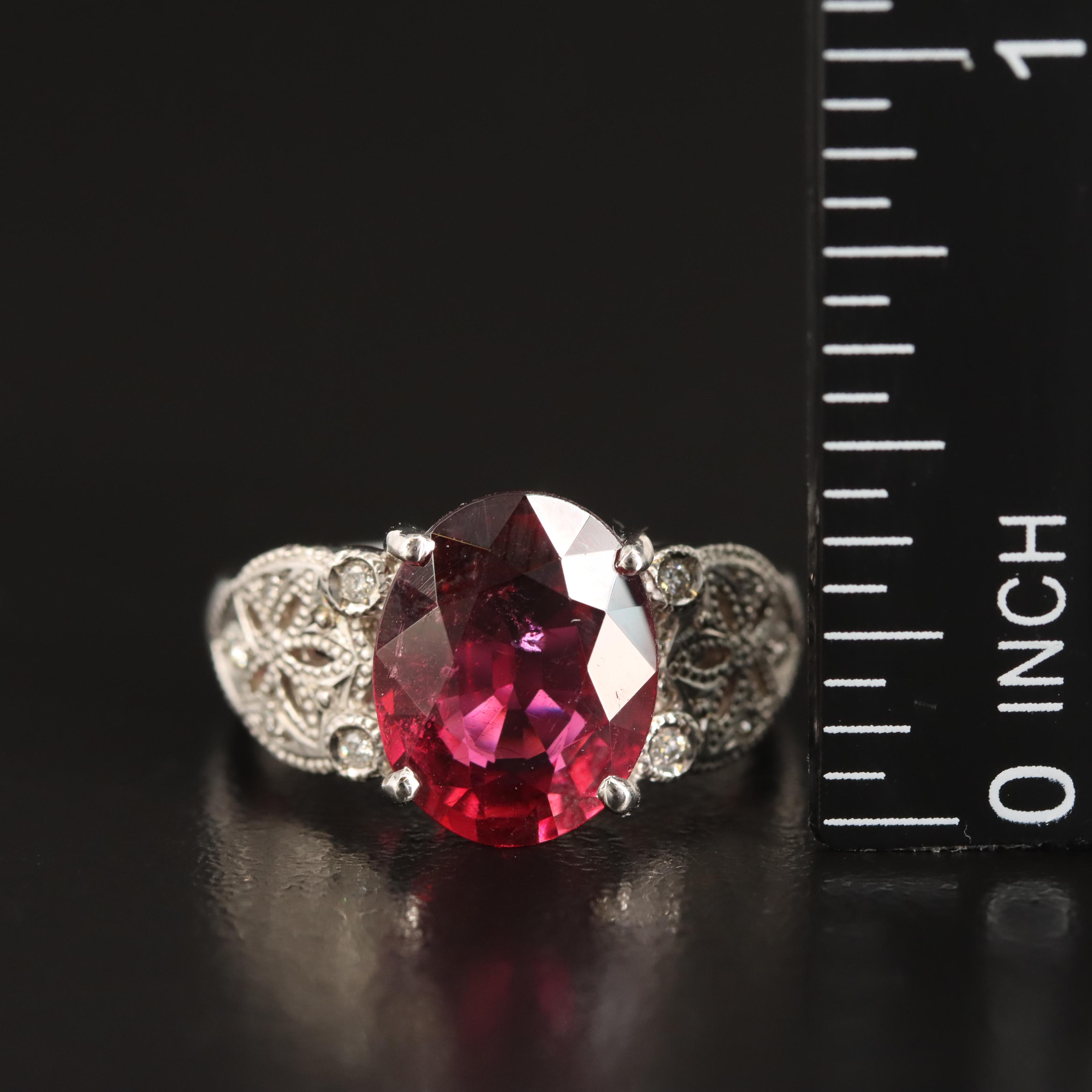 Platinum 3.79 CT Rubellite and Diamond Ring