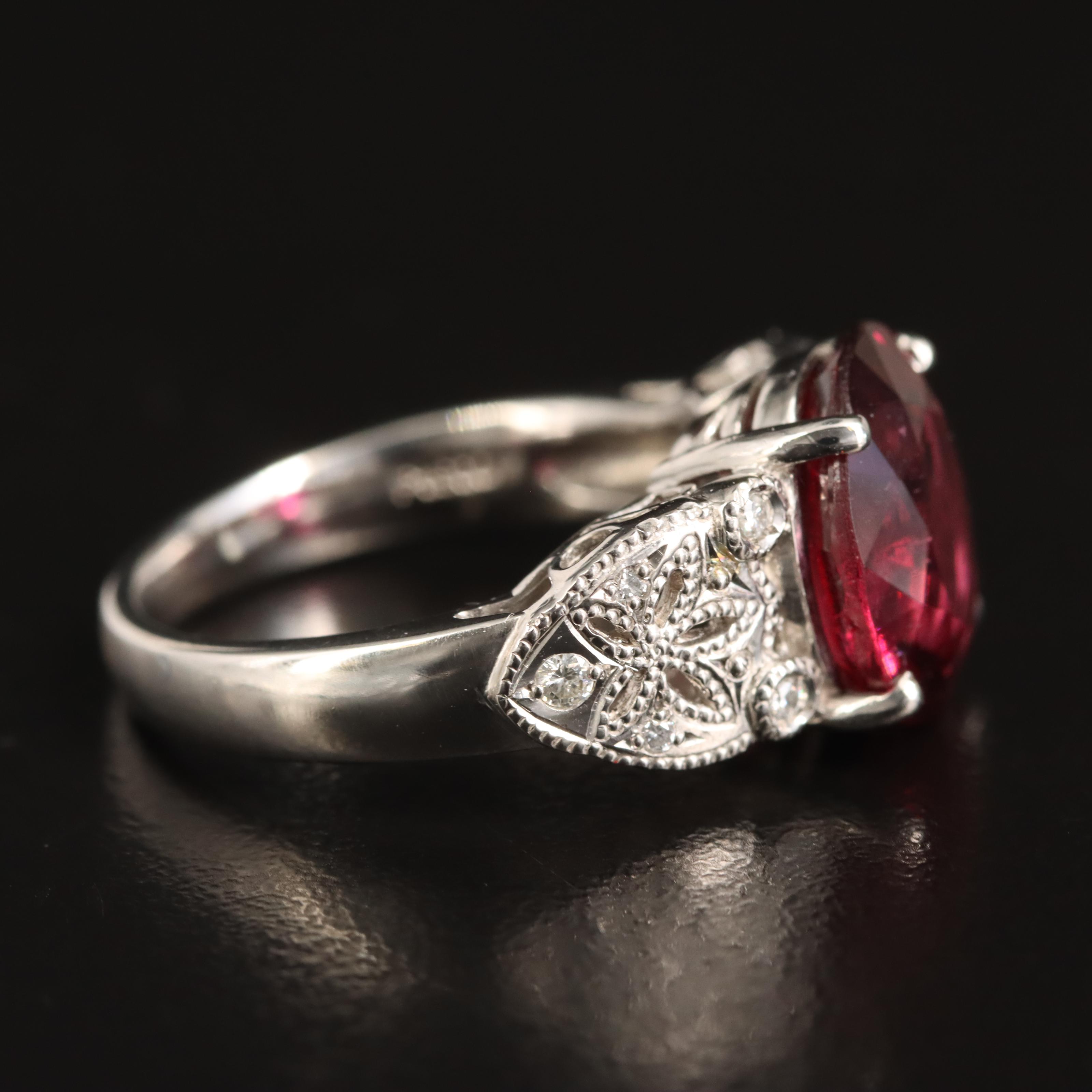 Platinum 3.79 CT Rubellite and Diamond Ring