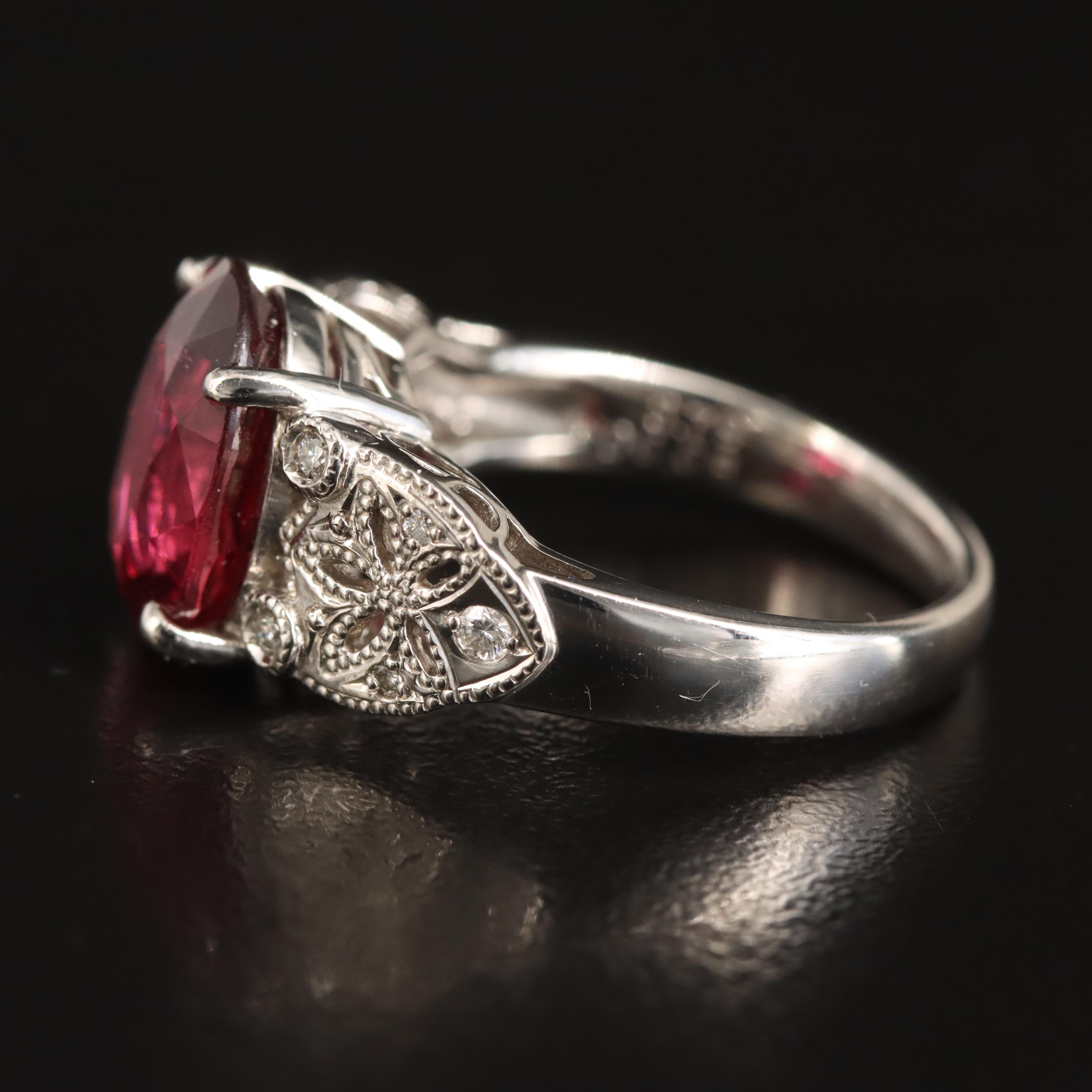 Platinum 3.79 CT Rubellite and Diamond Ring