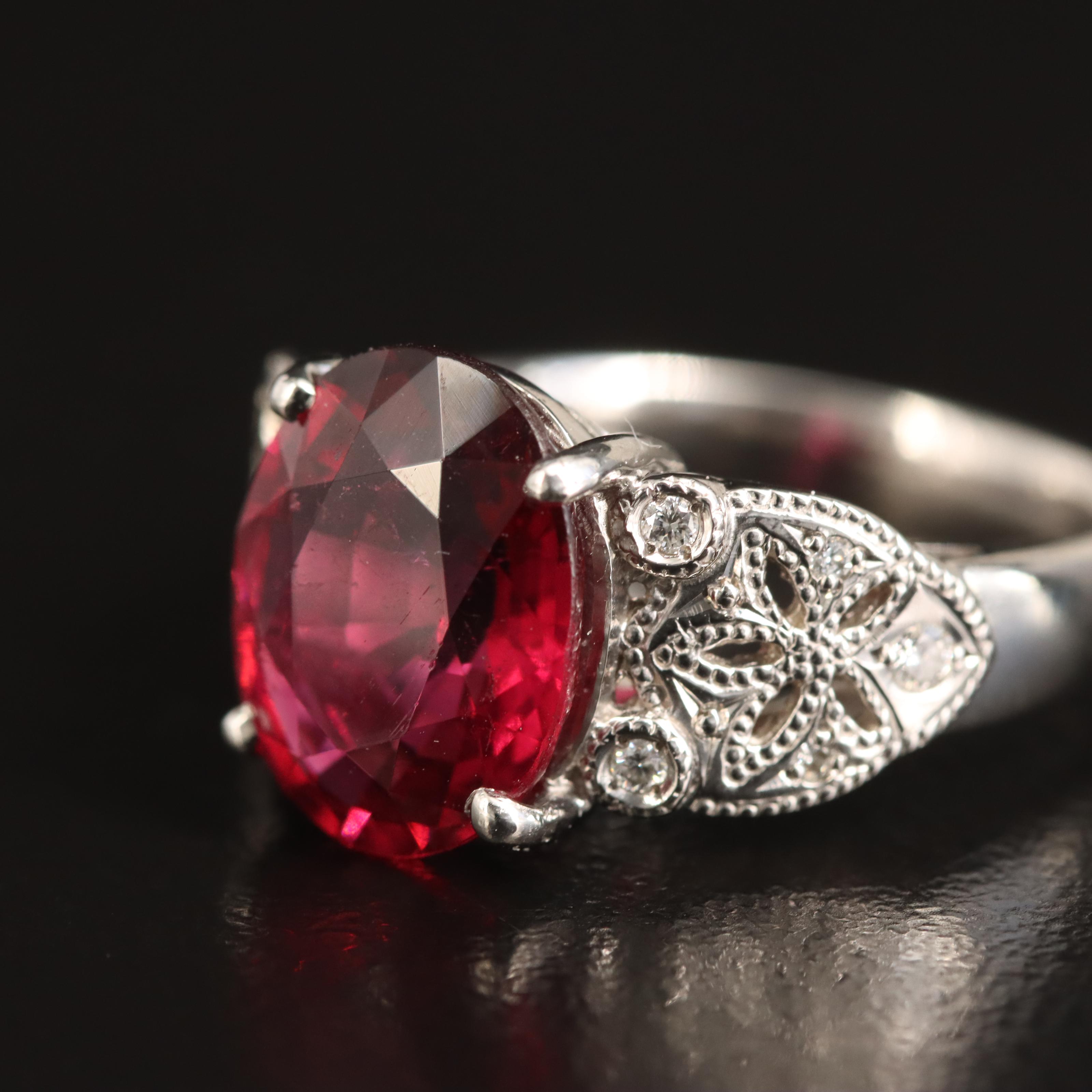 Platinum 3.79 CT Rubellite and Diamond Ring