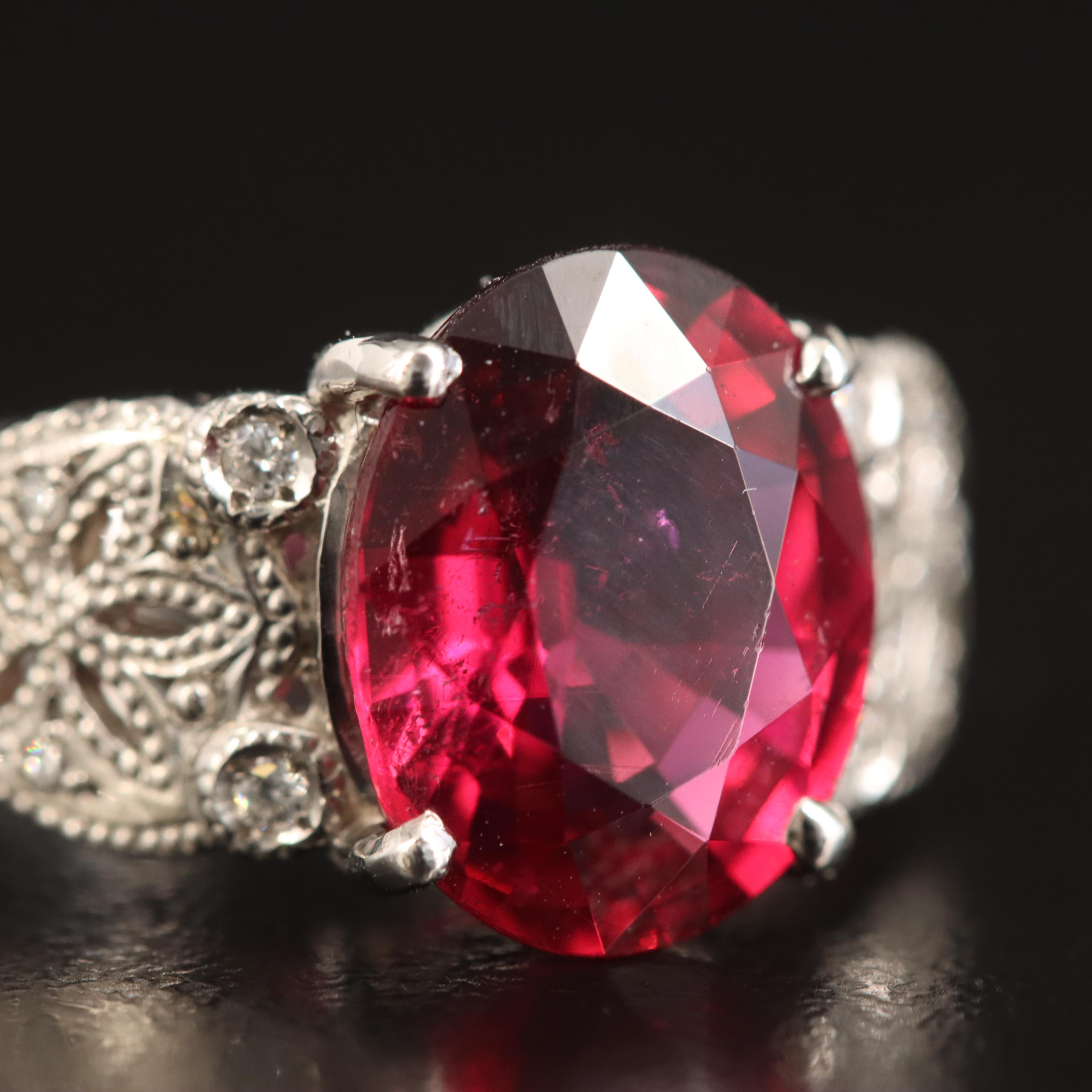 Platinum 3.79 CT Rubellite and Diamond Ring