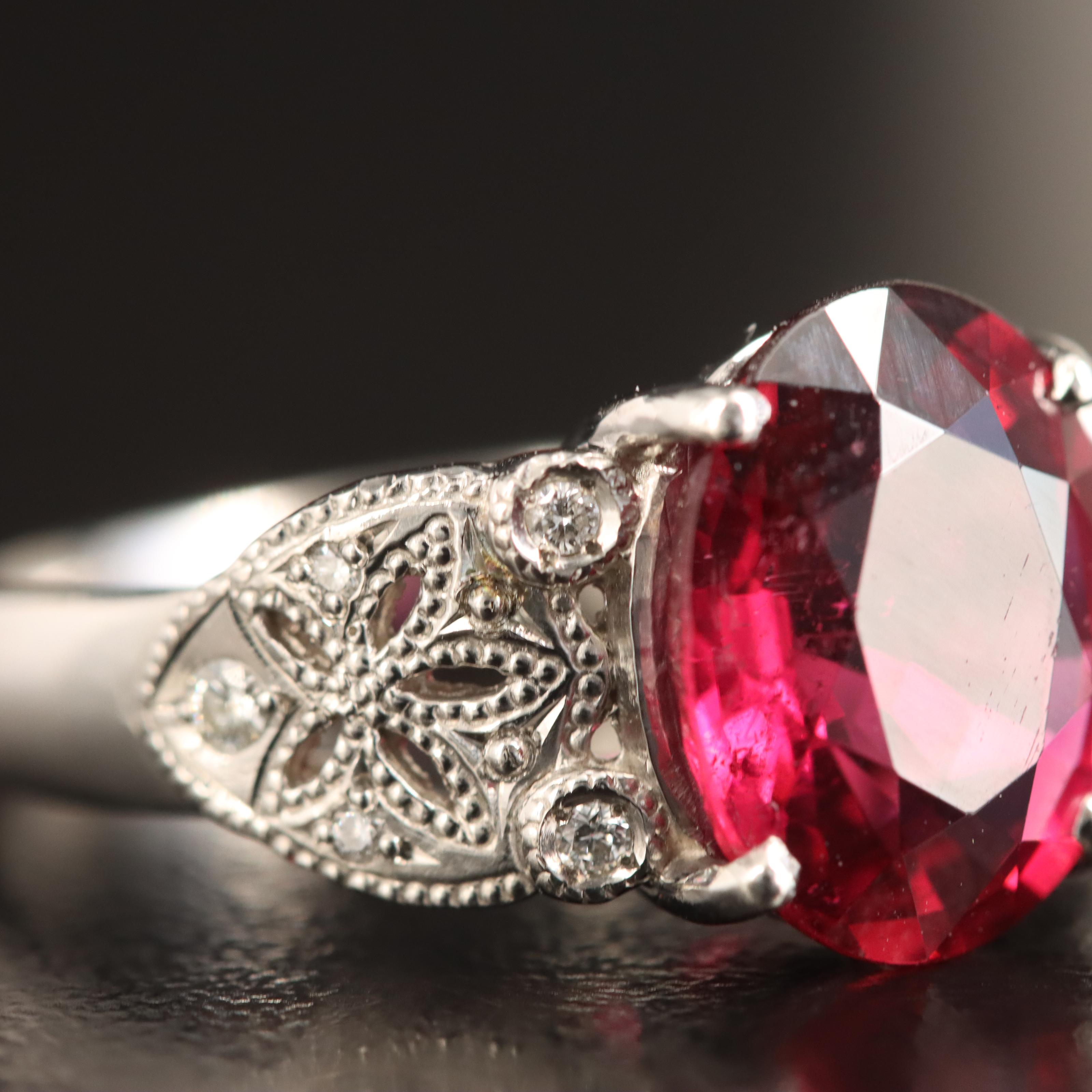Platinum 3.79 CT Rubellite and Diamond Ring