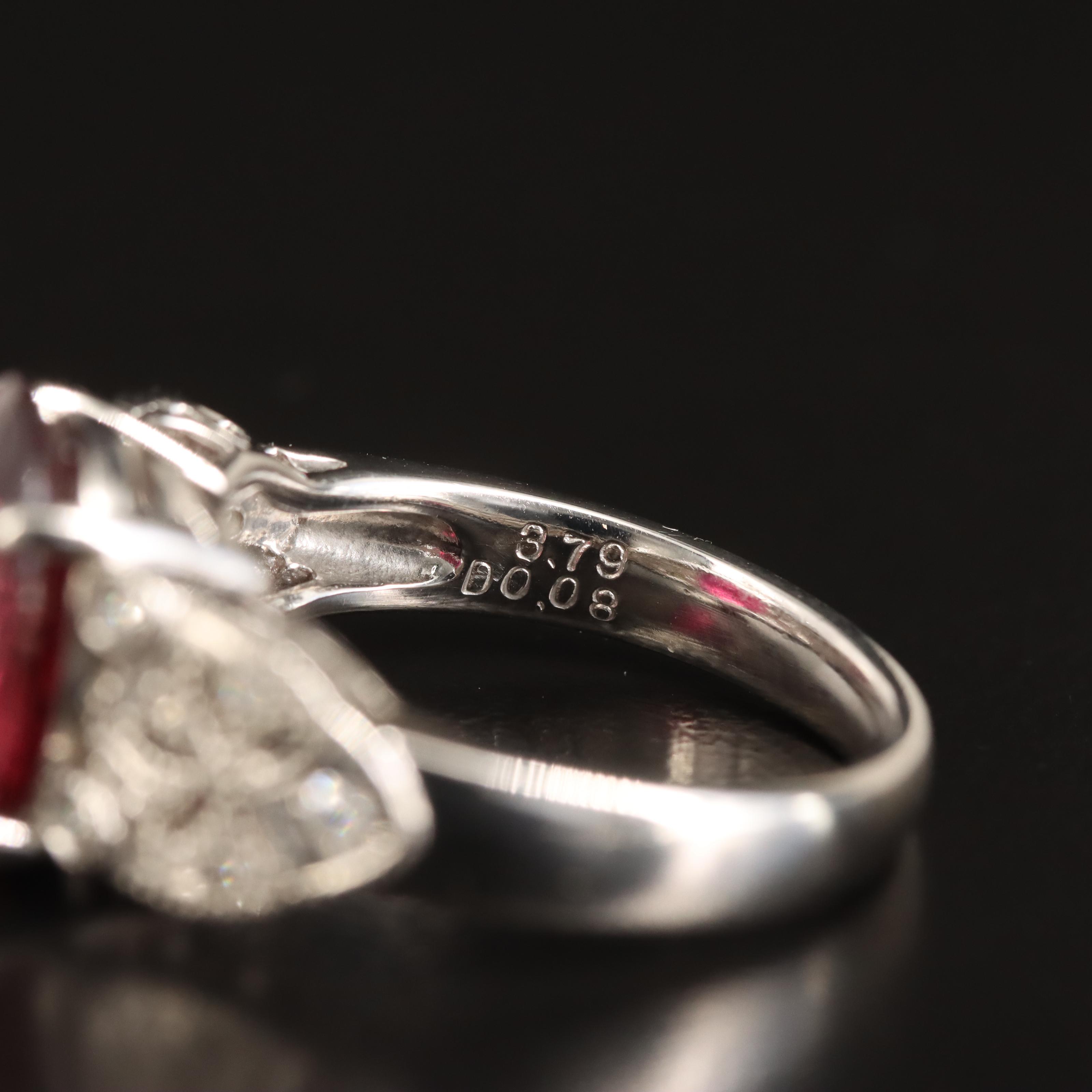 Platinum 3.79 CT Rubellite and Diamond Ring