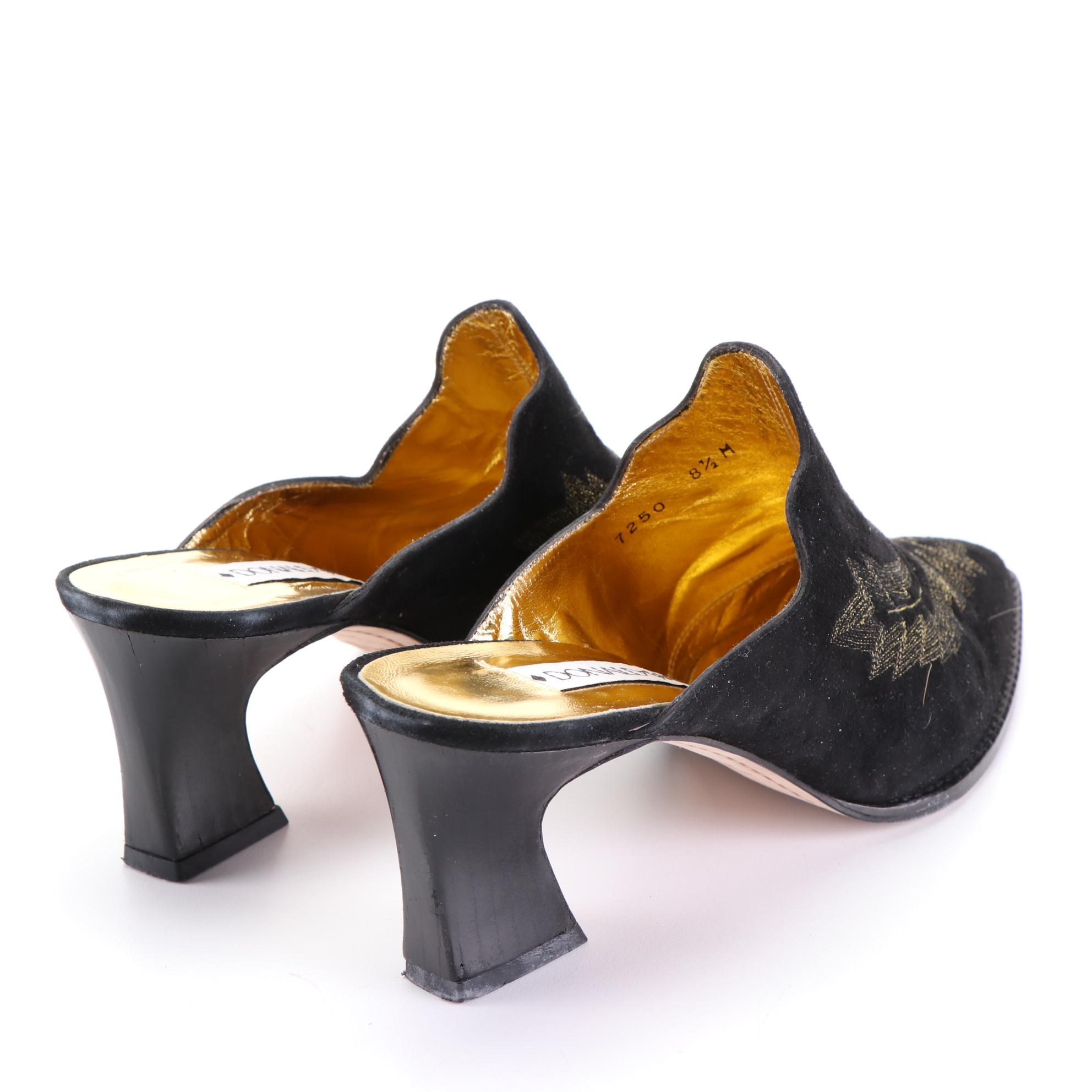 Donald J Pliner Jackson Mules in Contrast Stitched Black Suede with Box