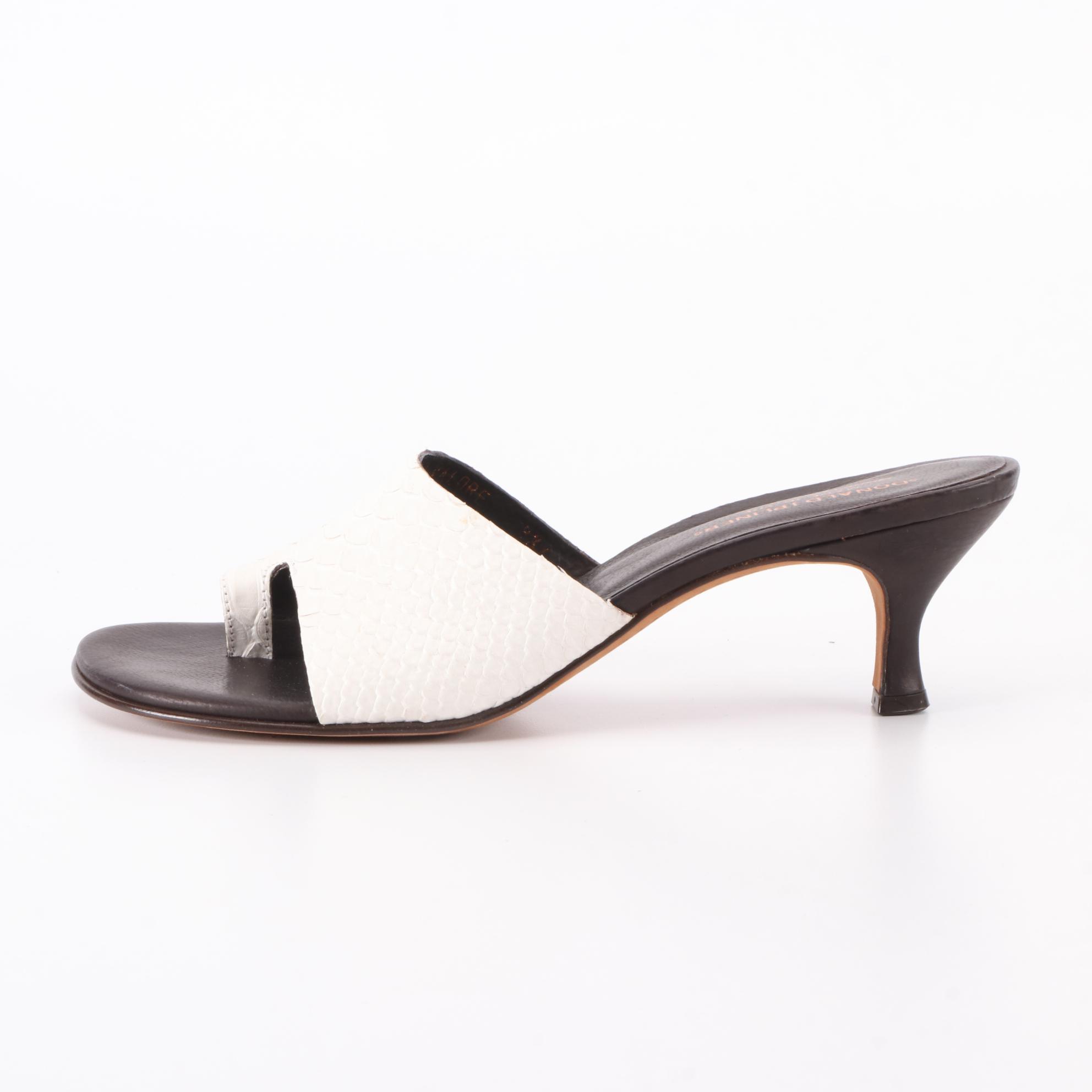 Donald J Pliner Sandals in White Smooth and Snake-Effect Leather