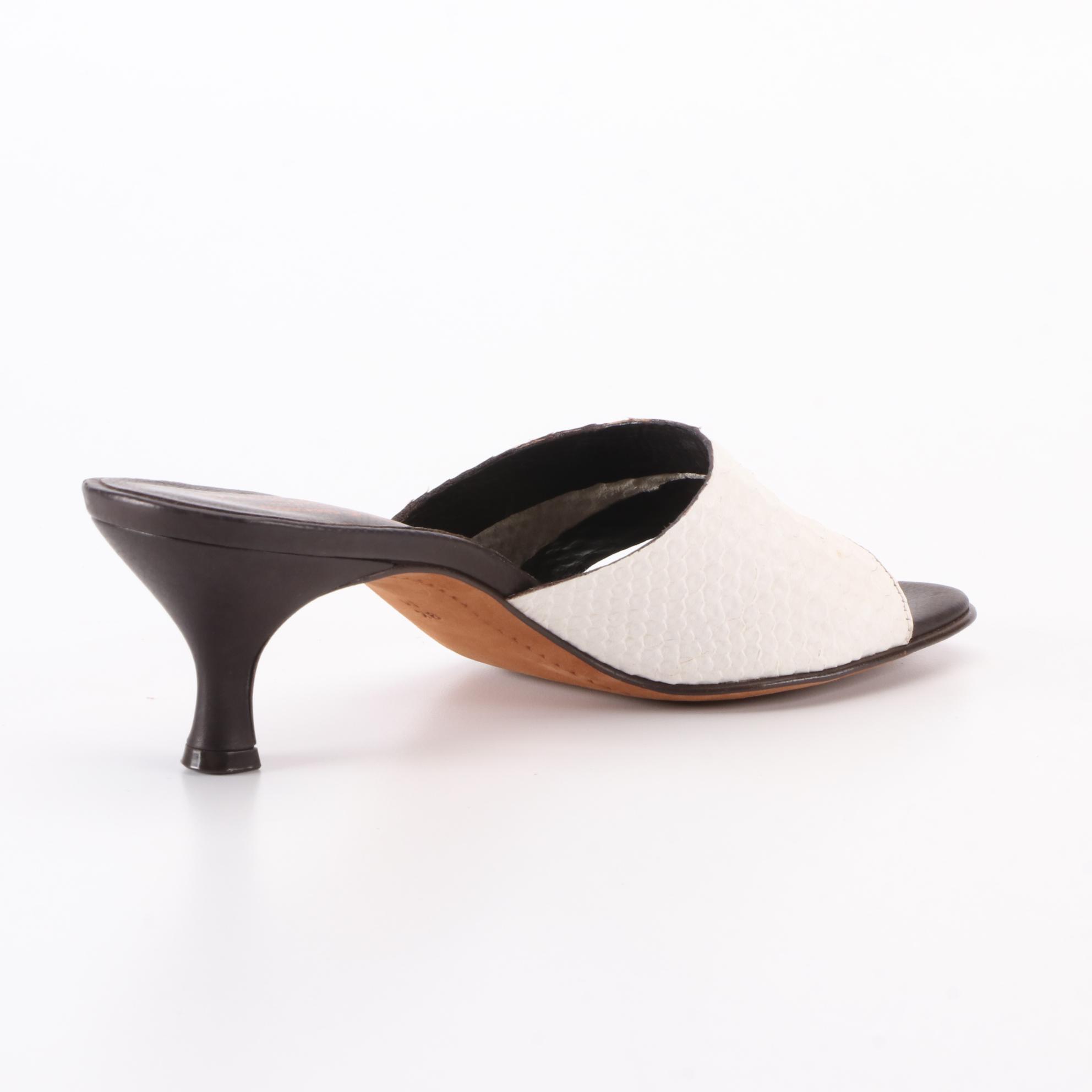 Donald J Pliner Sandals in White Smooth and Snake-Effect Leather