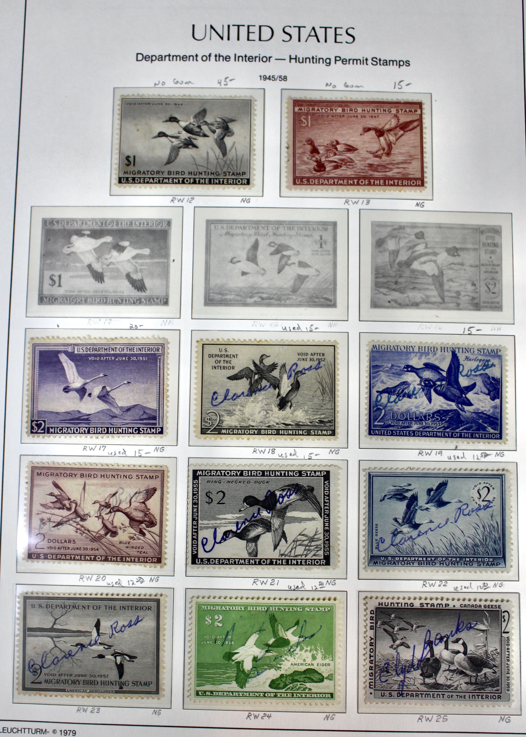 U.S. Duck Stamp Collection Including RW#s 1-6