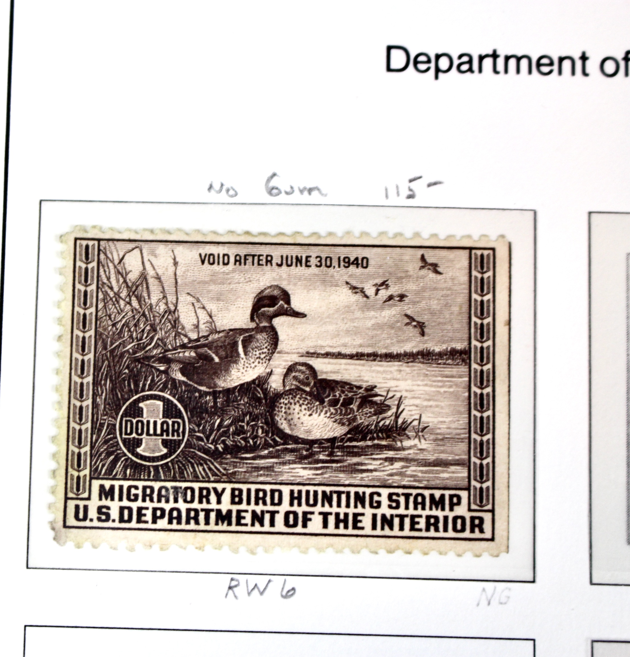 U.S. Duck Stamp Collection Including RW#s 1-6