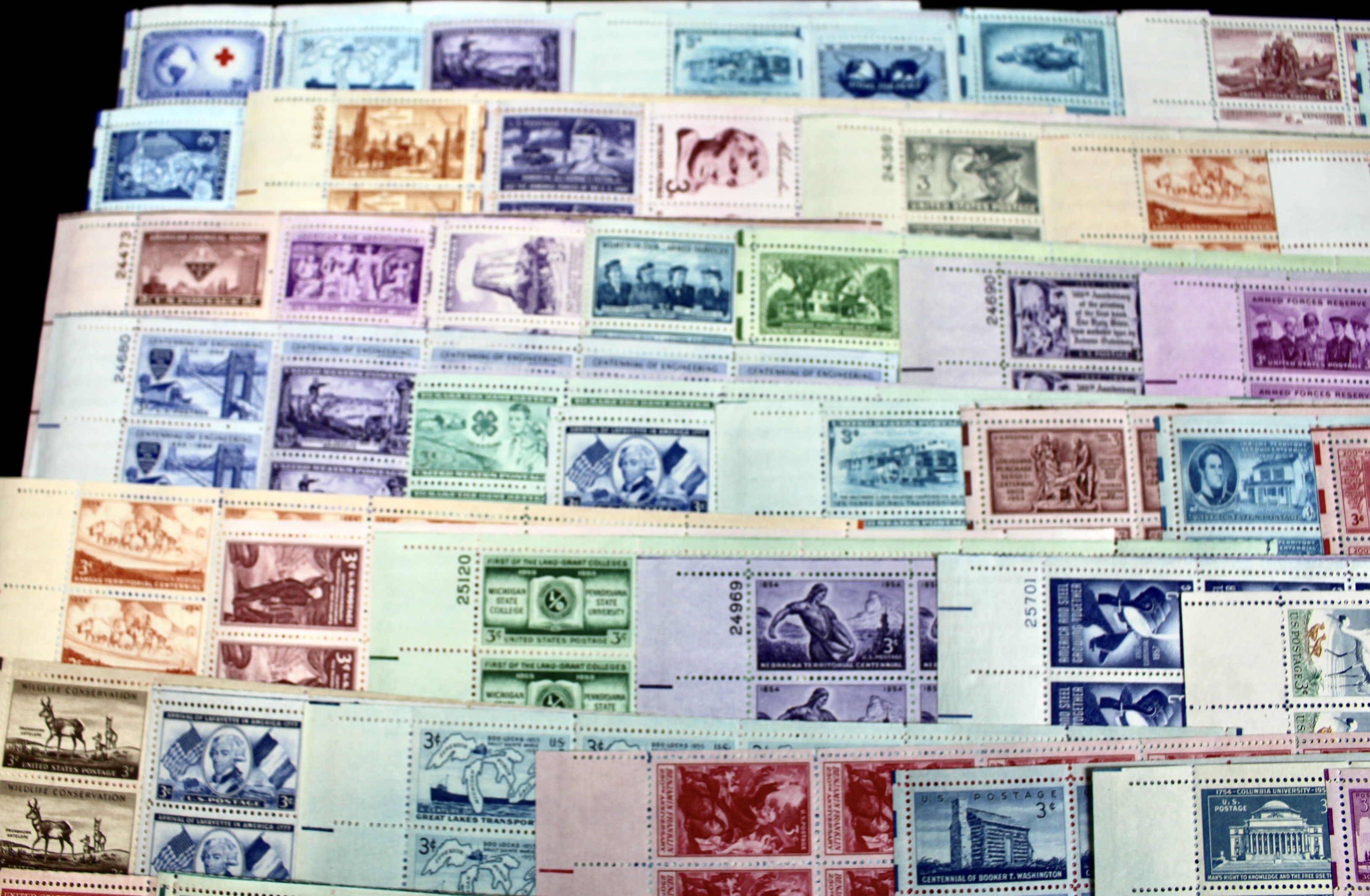 Group of 85 Three Cent Sheets of Stamps from the 1940's and 1950's