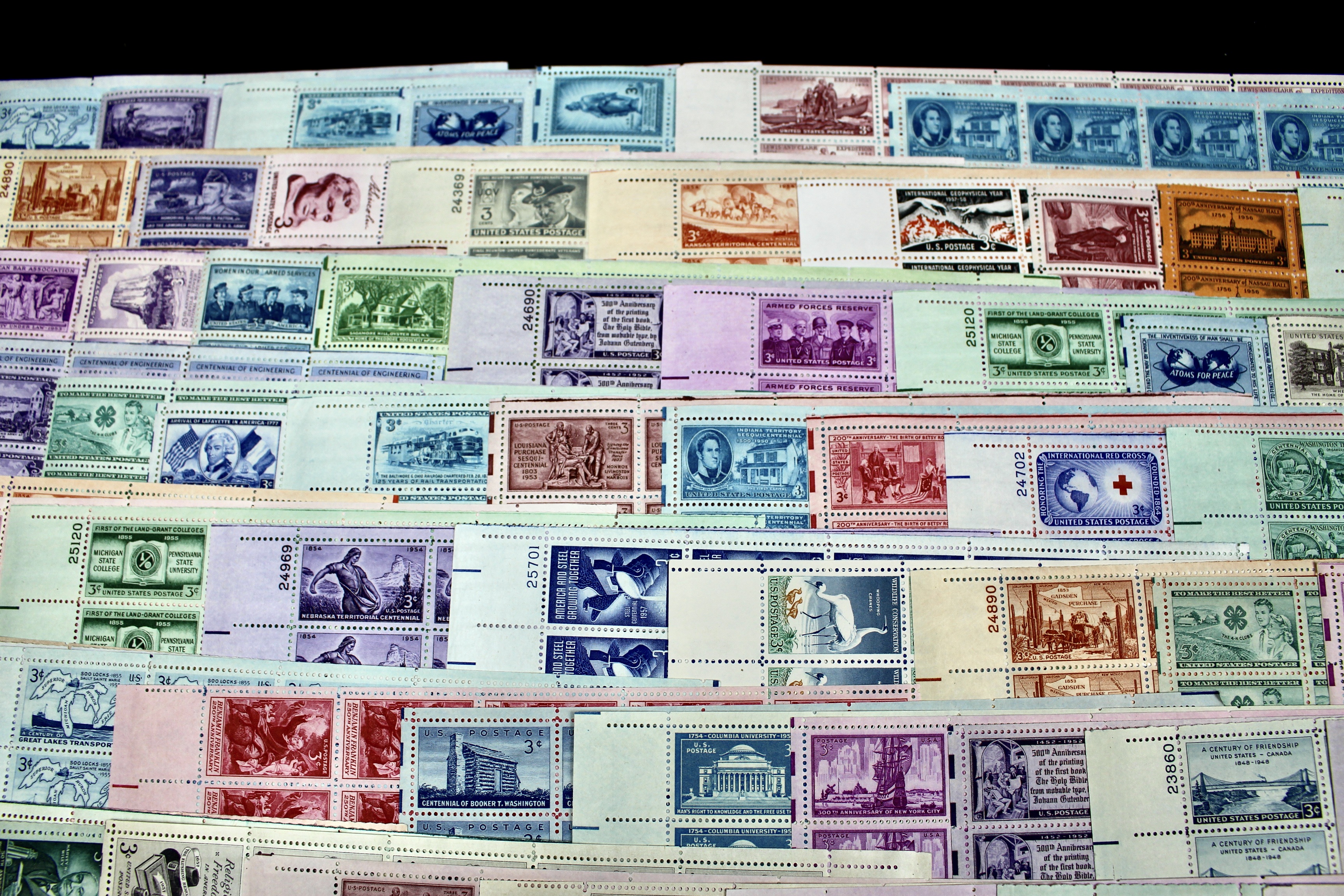 Group of 85 Three Cent Sheets of Stamps from the 1940's and 1950's