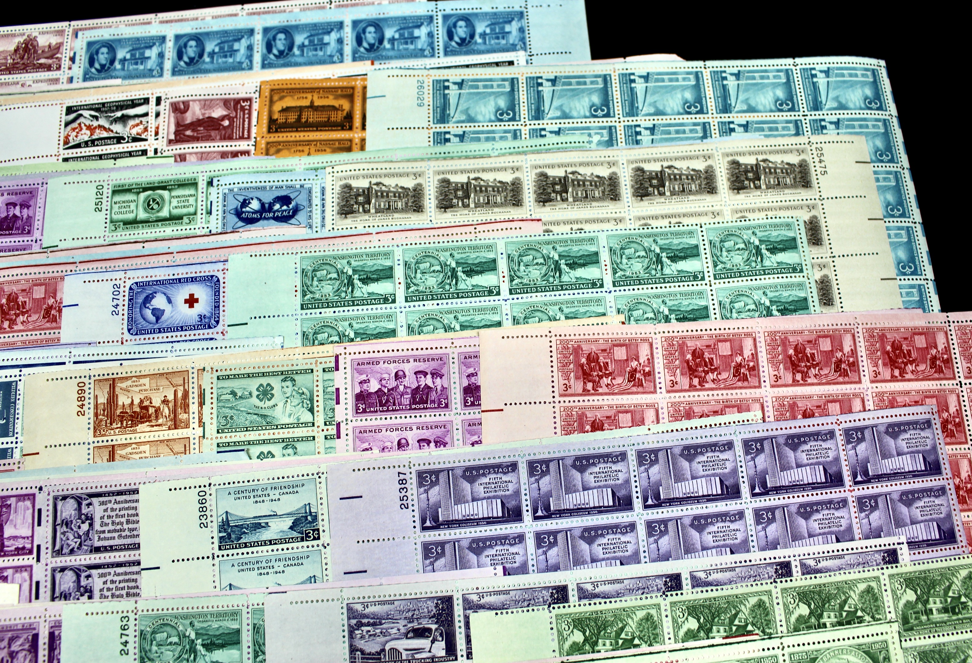Group of 85 Three Cent Sheets of Stamps from the 1940's and 1950's