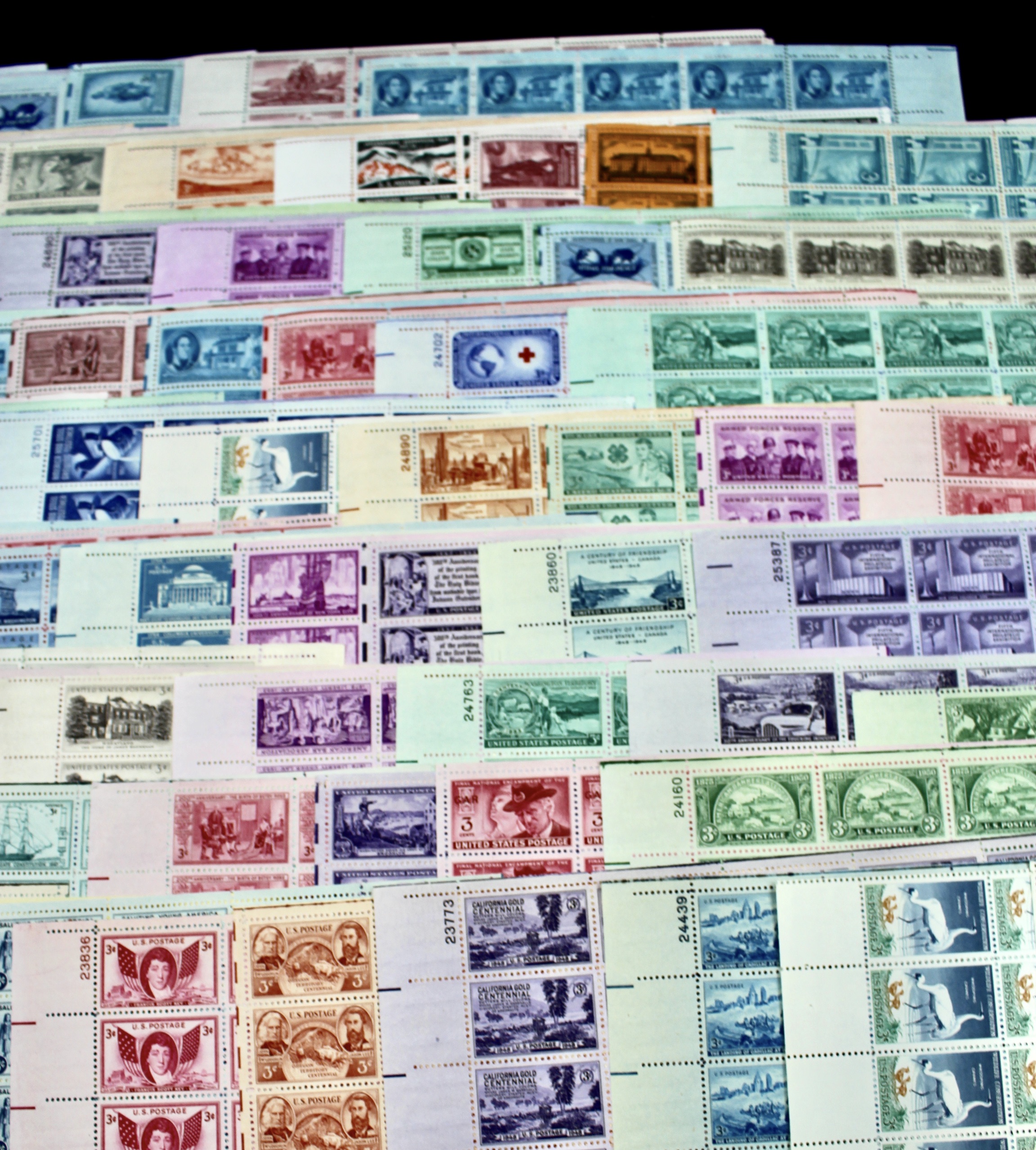 Group of 85 Three Cent Sheets of Stamps from the 1940's and 1950's