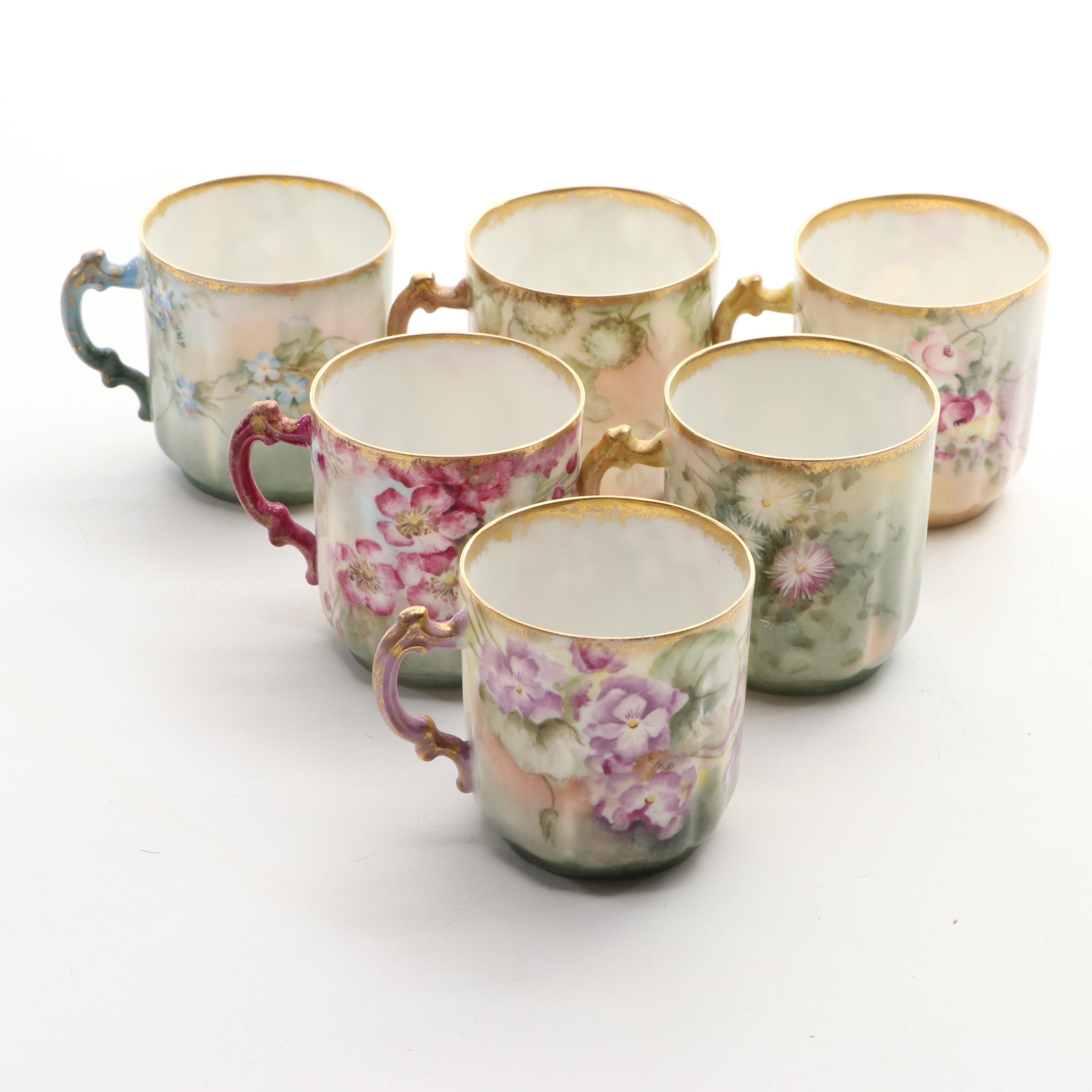 Haviland & Co. Hand-Painted Floral Motif Porcelain Demitasse Cups, circa 1900