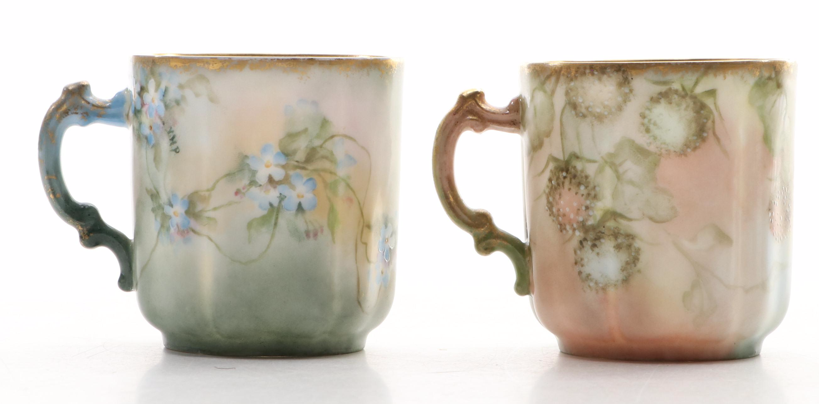 Haviland & Co. Hand-Painted Floral Motif Porcelain Demitasse Cups, circa 1900