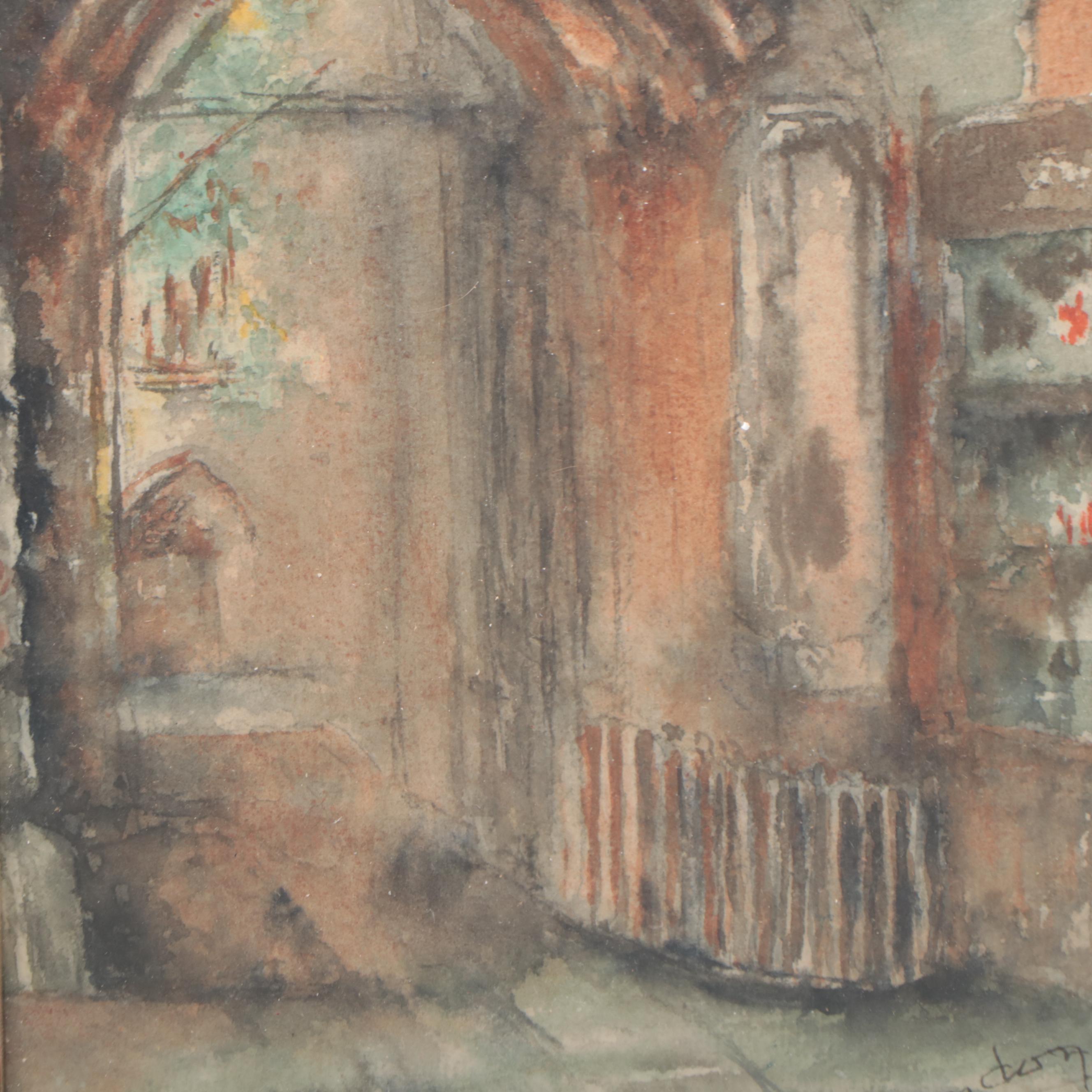 Watercolor Painting of Alcove, Late 20th Century