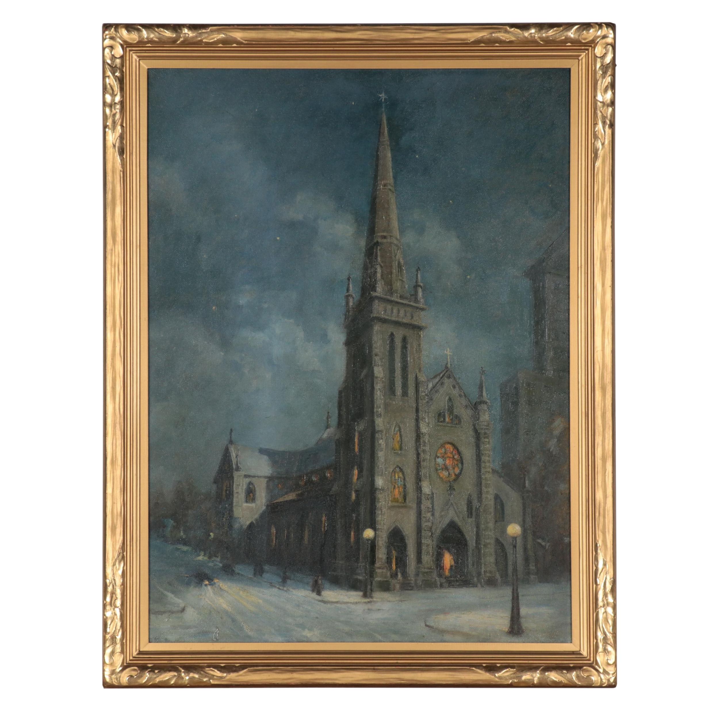 R. Thomas Maston Oil Painting "Christmas Eve at Old St Patrick's Church"