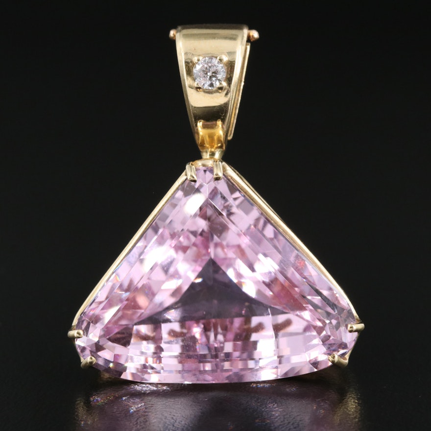 14K 73.78 CT Kunzite and Diamond Enhancer Pendant