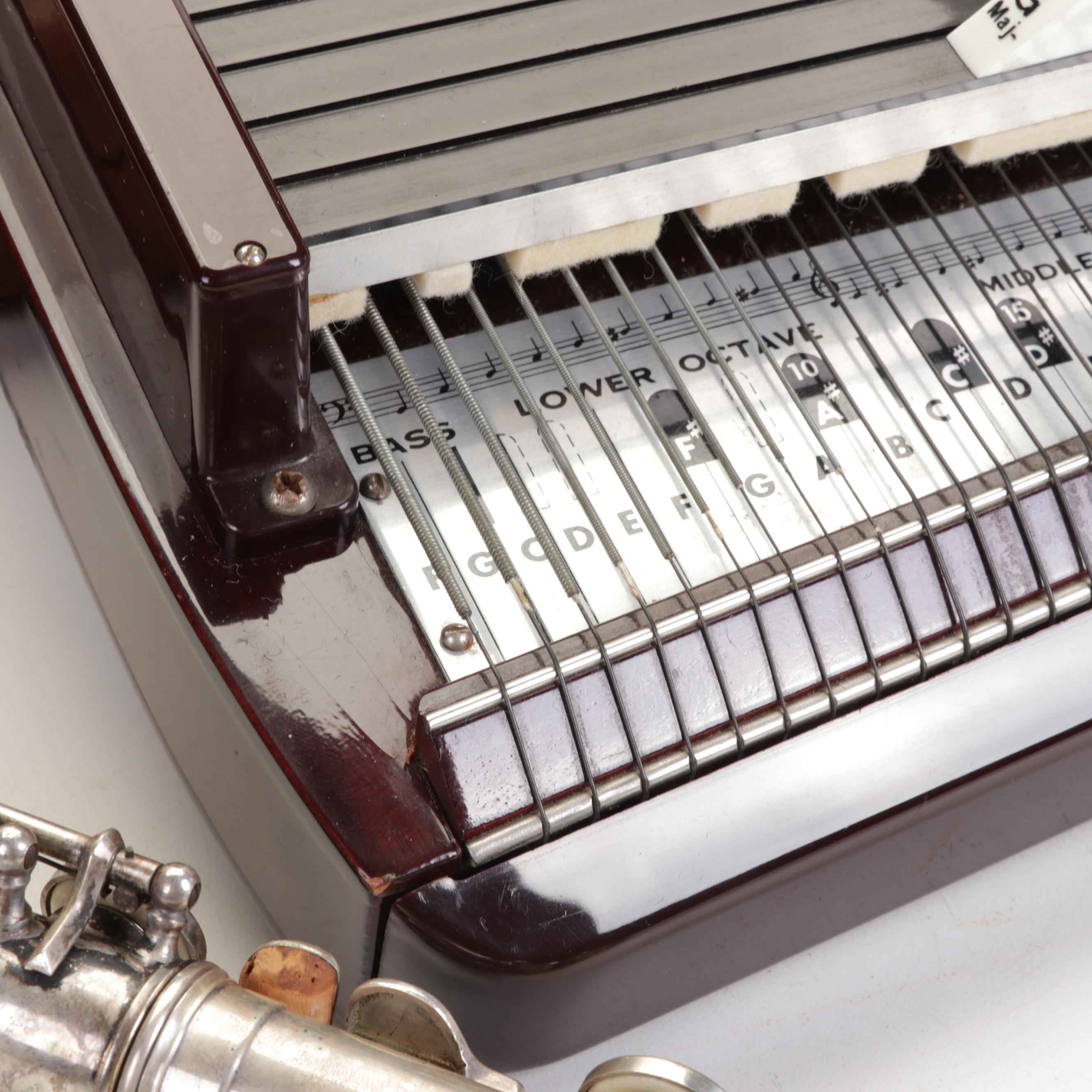 W.T. Armstrong Flute and 36-String Sekova Chromaharp Autoharp With Cases