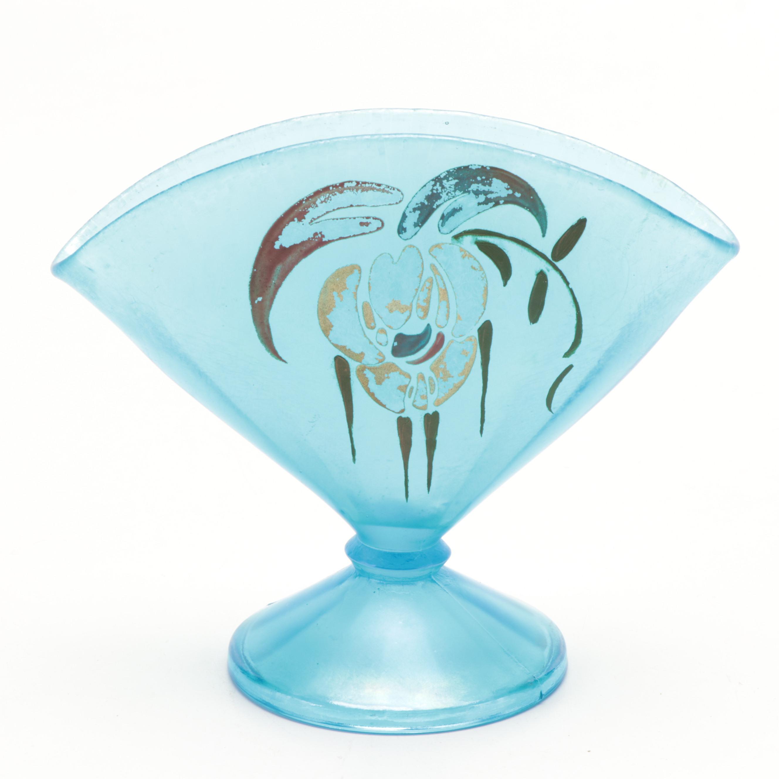 Hand-Painted Iridescent Pressed Glass Fan Vase